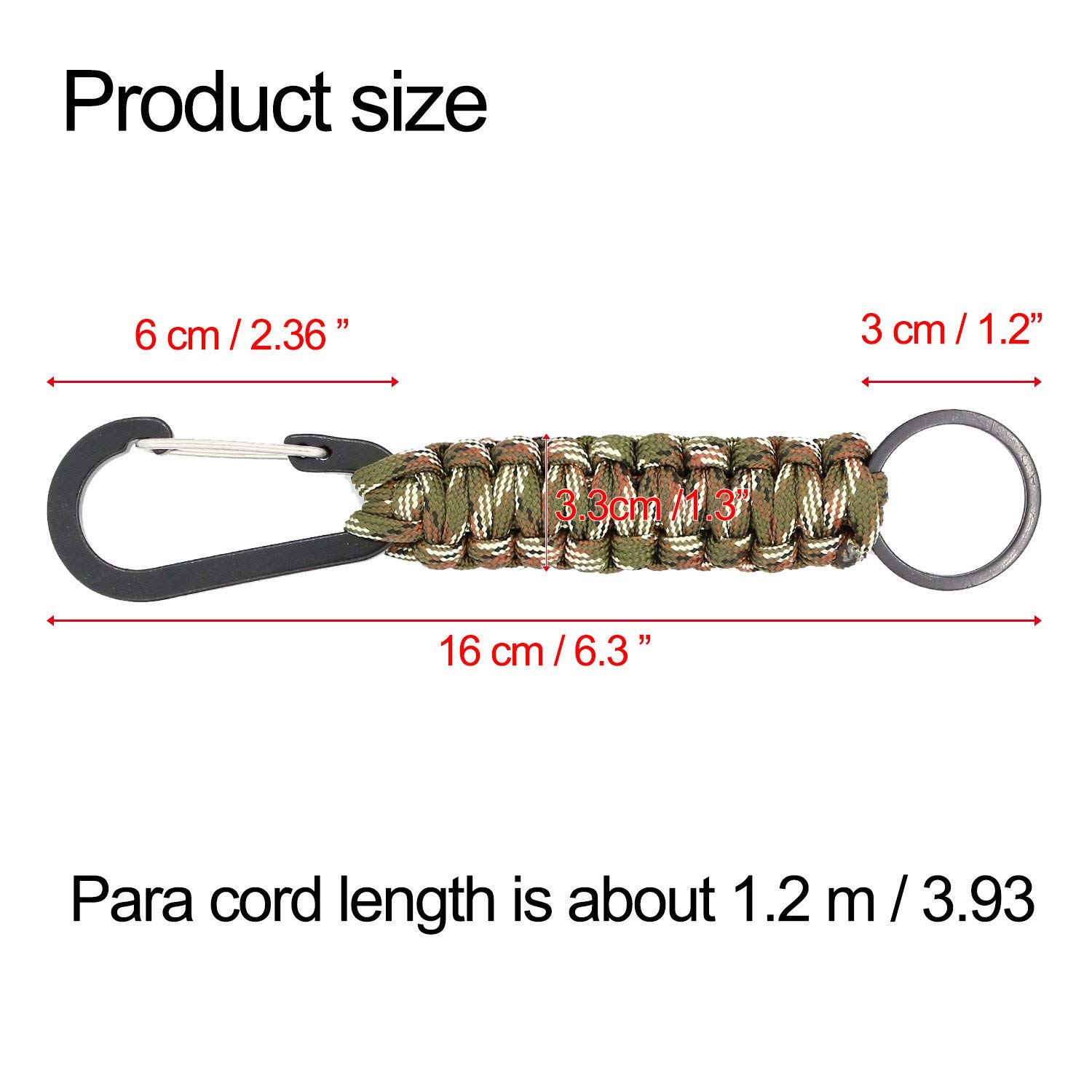 TIMGOU Paracord Keychain with Carabiner, Set of 5 Braided Lanyard Utility Ring Hook for Keys Knife Flashlight Outdoor Activity EDC Survival Kit