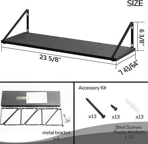 Miniatura 3 de BAMEOS Estantes flotantes de 24 x 8 pulgadas, juego de 3 estantes de pared de madera rústica, estantería para sala de estar, oficina y dormitorio,