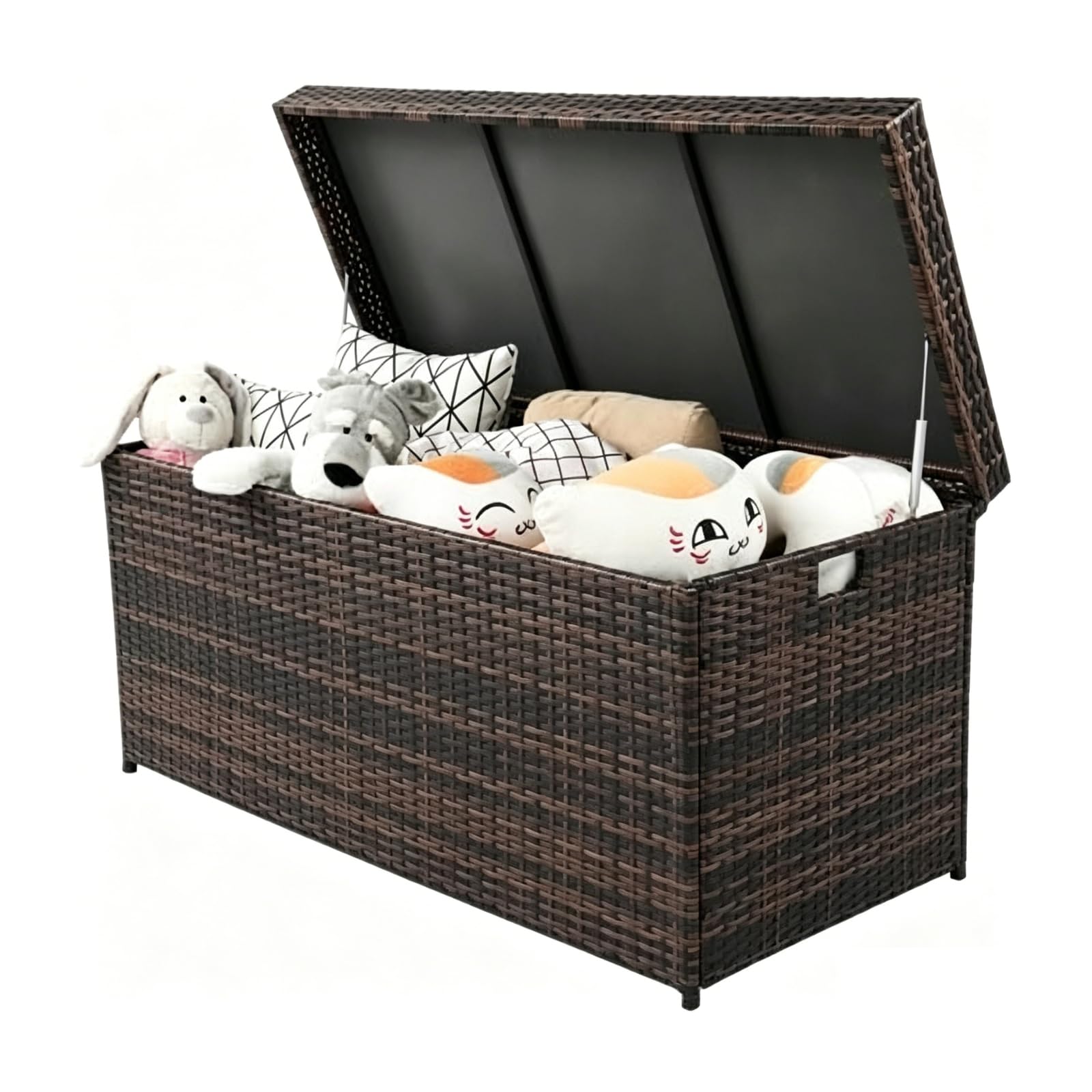 Polyrattan Gartenbox mit Deckel, auflagenbox wasserdicht 500L - Mit flexiblem Scharnier, UV-beständig, rostbeständig, großes Fassungsvermögen, Brauner Farbverlauf
