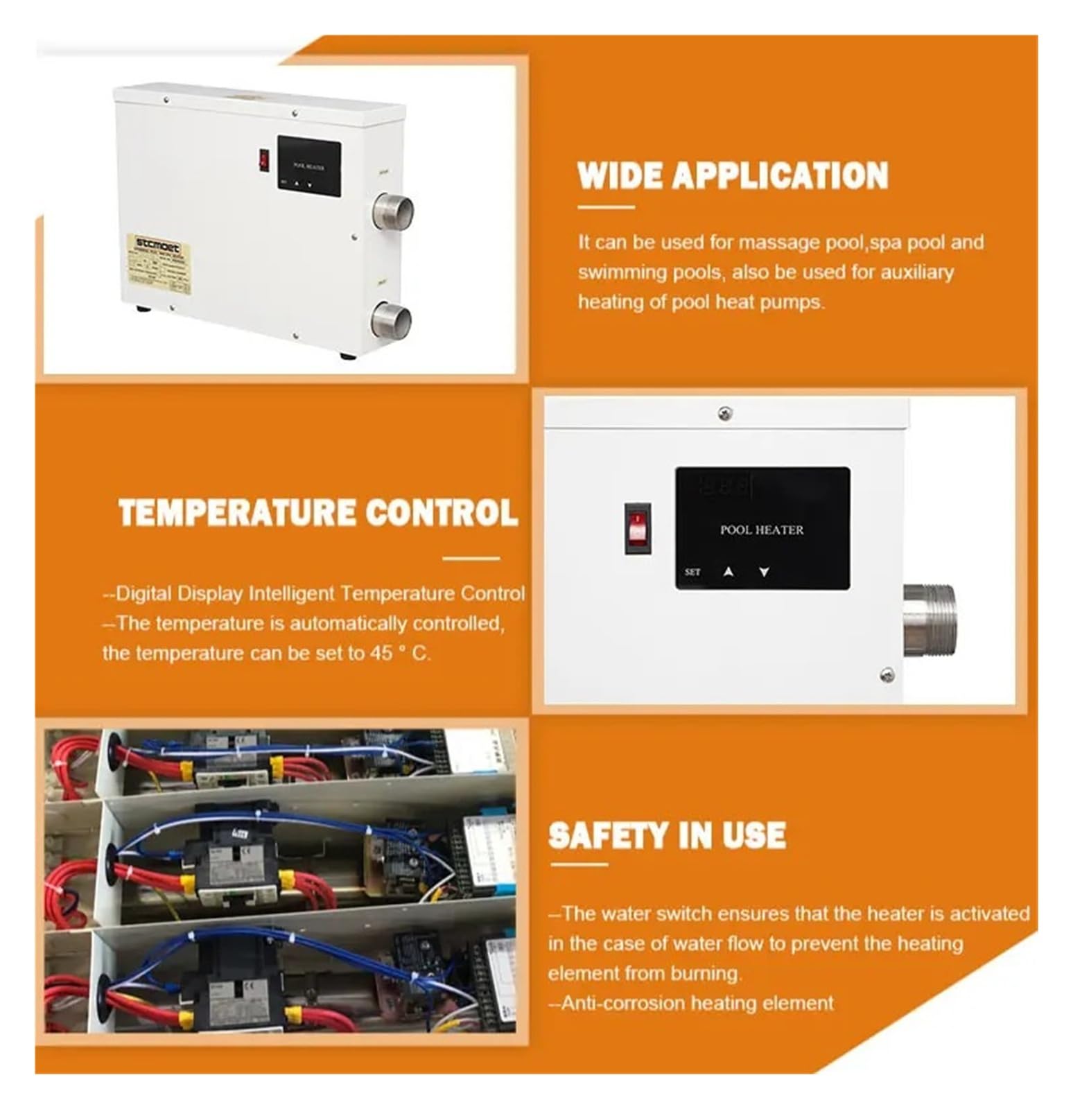 Riscaldatore elettrico for piscina da 11 kW con display touch digitale, pompa di calore ad alta efficienza, termostato for acqua for piscina fuori terra interrata Con elevata efficienza di riscaldamen