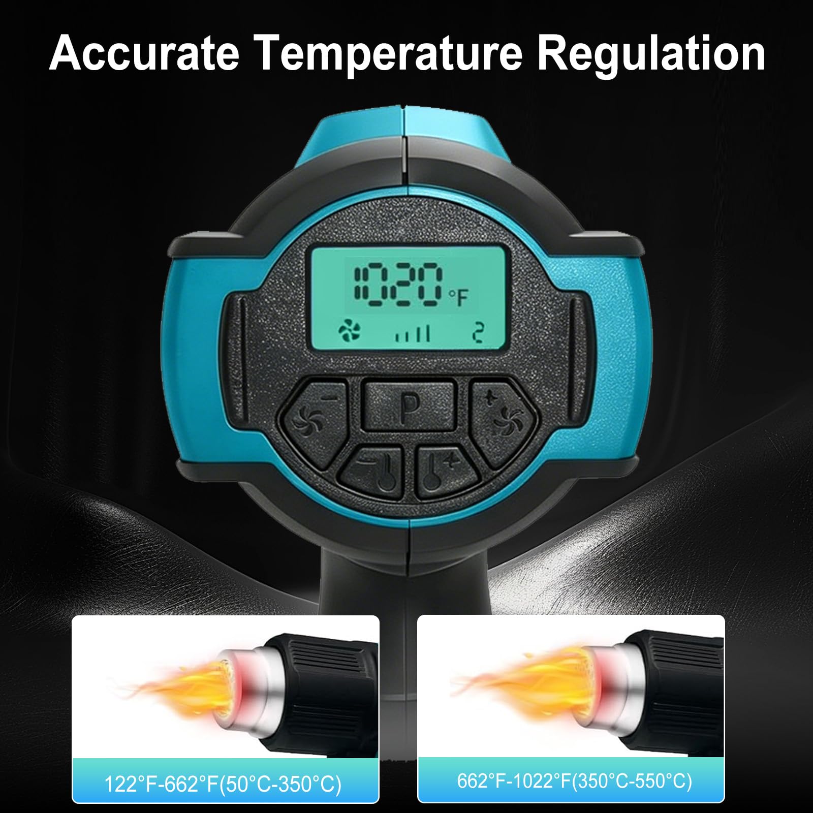 Akku Heißluftfön, Kabellose Heißluftpistole mit 2x1500mAh Akku, LCD-Digitalanzeige, 50-550°C Schnellaufheizung