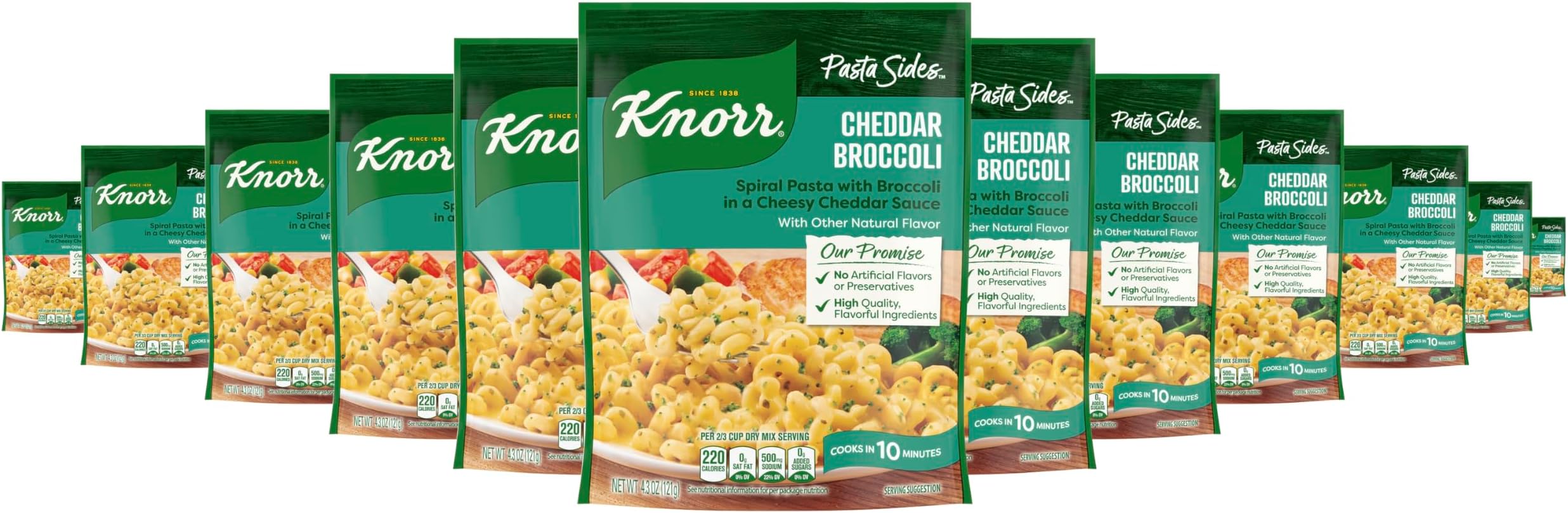 Knorr Pasta Sides For Delicious Quick Pasta Side Dishes Cheddar Broccoli Fusilli No Artificial Flavors, No Preservatives, No Added MSG 4.3 oz (Pack of 12)