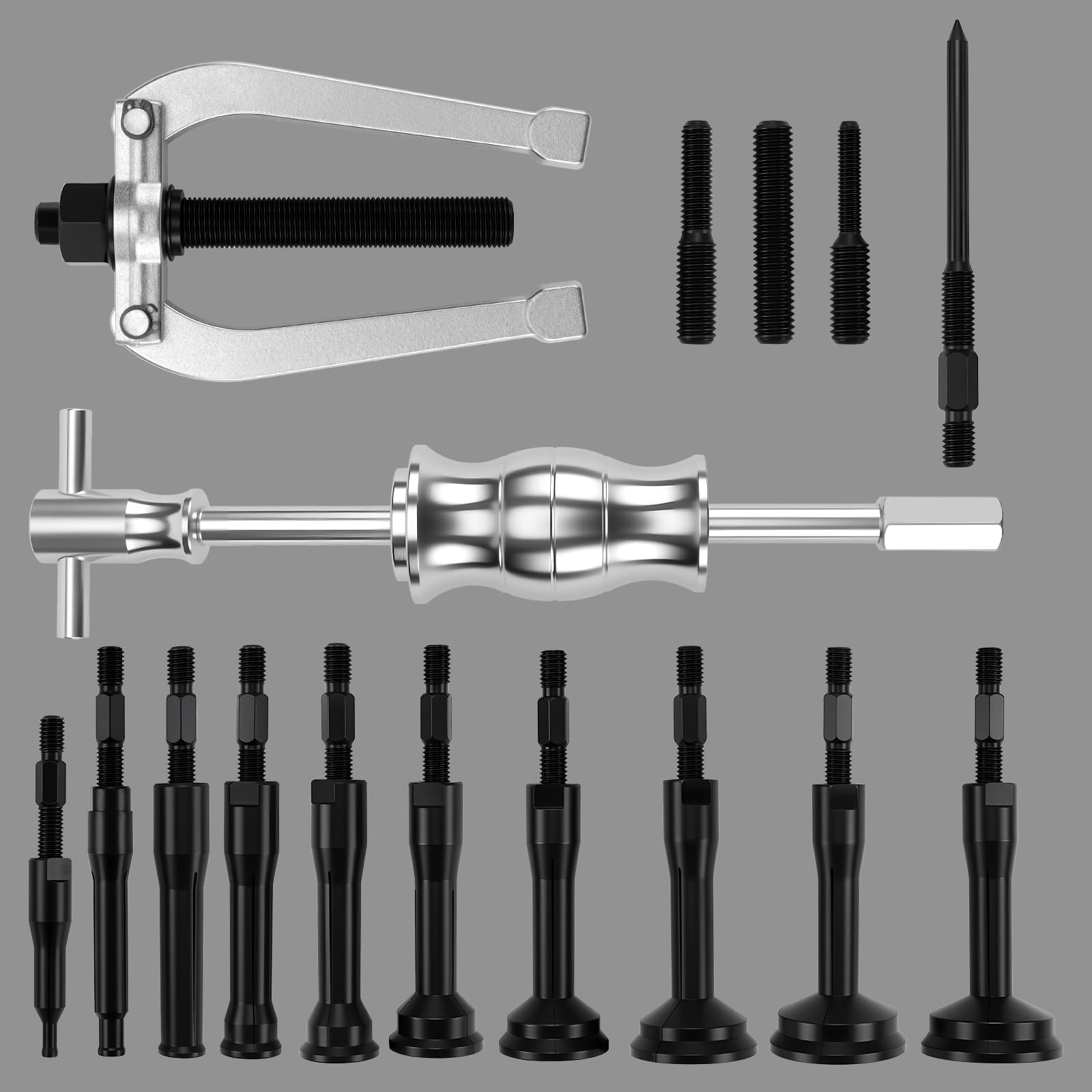 KAOLALI 16 Pièces Kit Extracteur de Roulement Interieur, Extracteur de Roulement, Outil d'extraction de Palier de Trou de Base avec Jeu de Marteaux Glissants