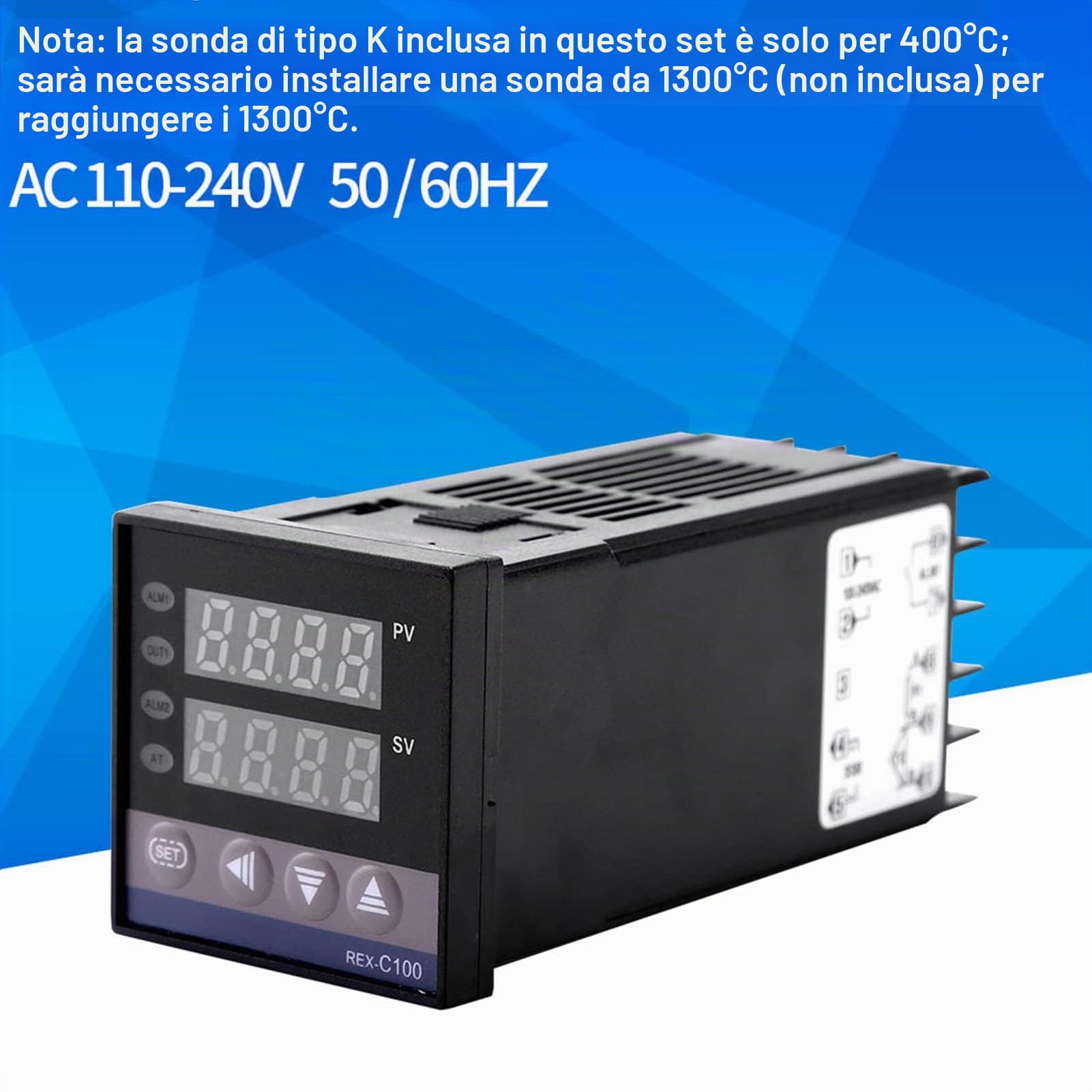 LiebeWH 0 ℃ ~ 1300 ℃ REX-C100 Interruttore Termostato Digitale, Controller Temperatura Termostato Kit Controller Riscaldamento PID LED AC110V-240V