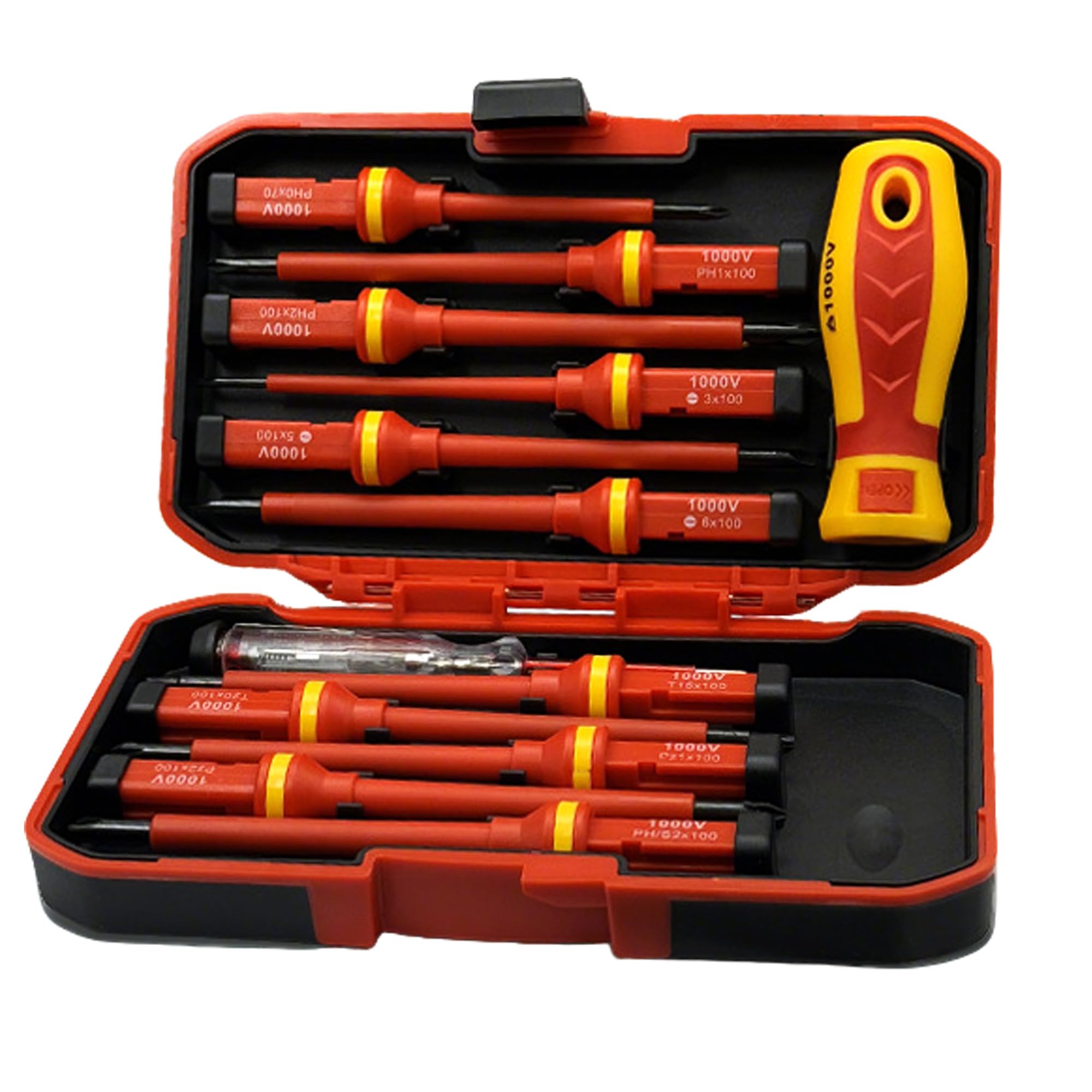13Pcs Insulated Electricians Screwdriver Set: 1000V Changeable Screw Driver Sets with Case Rubber Handle Magnetic Slotted Pozi Torx Phillips Bits for Professional Electrical Work and Home Use