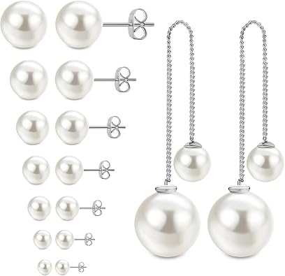 JewelrieShop Pearl Earrings Faux Pearl Stud Ball Earrings Drop Dangle Earrings Hypoallergenic for Women Assorted Size