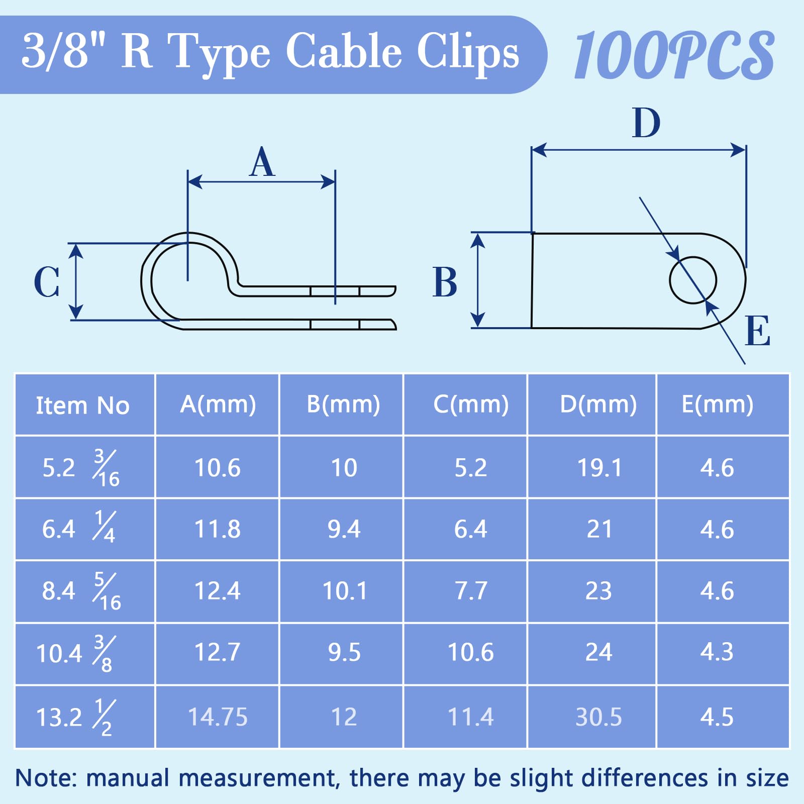 100 pcs R Type Cable Clips, 3/8" Nylon P Clips, Black Cable Cleats, Wire Clamp for Electrical Wire Conduit Cables Management - Image 2