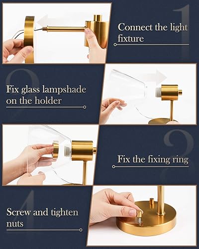 Miniatura 5 de LMS Lámparas doradas para tocador de baño, 2 lámparas de baño con pantalla de vidrio transparente, LMS-100