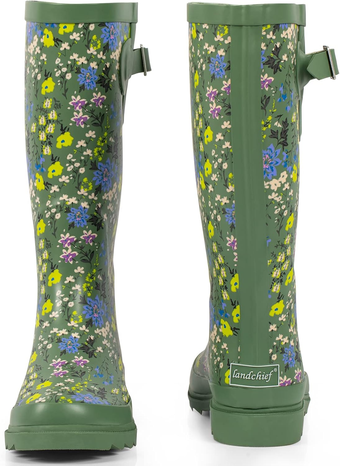 landchief Rain Boots for Women, Waterproof Ladies Tall Knee High Rubber boots,Comfort Garden Boots Anti-Slip Mid Heel Women Rain Shoes Outdoor 6 Green