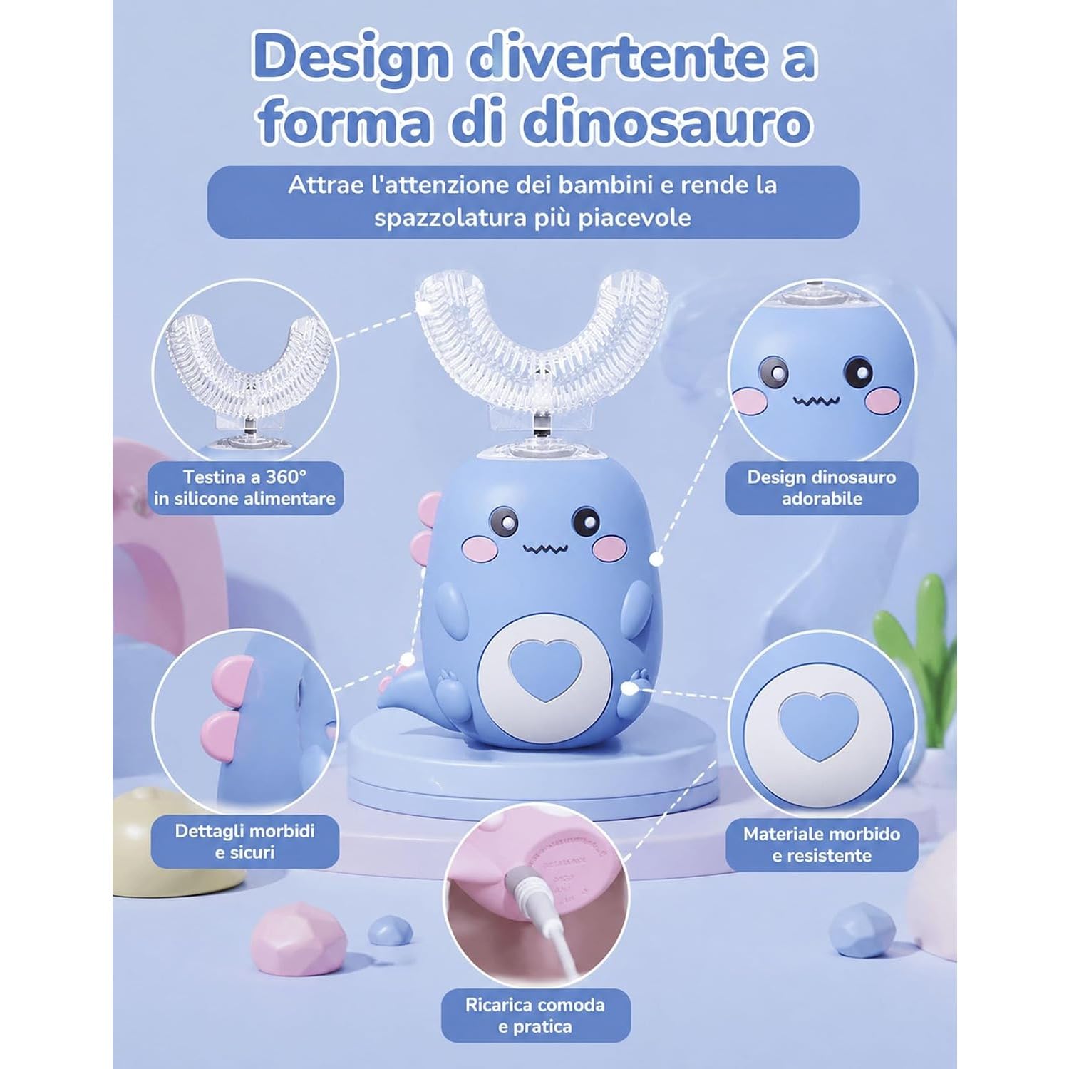 DinoBrush Spazzolino Elettrico Per Bambini, Dinobrush Piccolo&Co (6-12 Anni,Rosa)