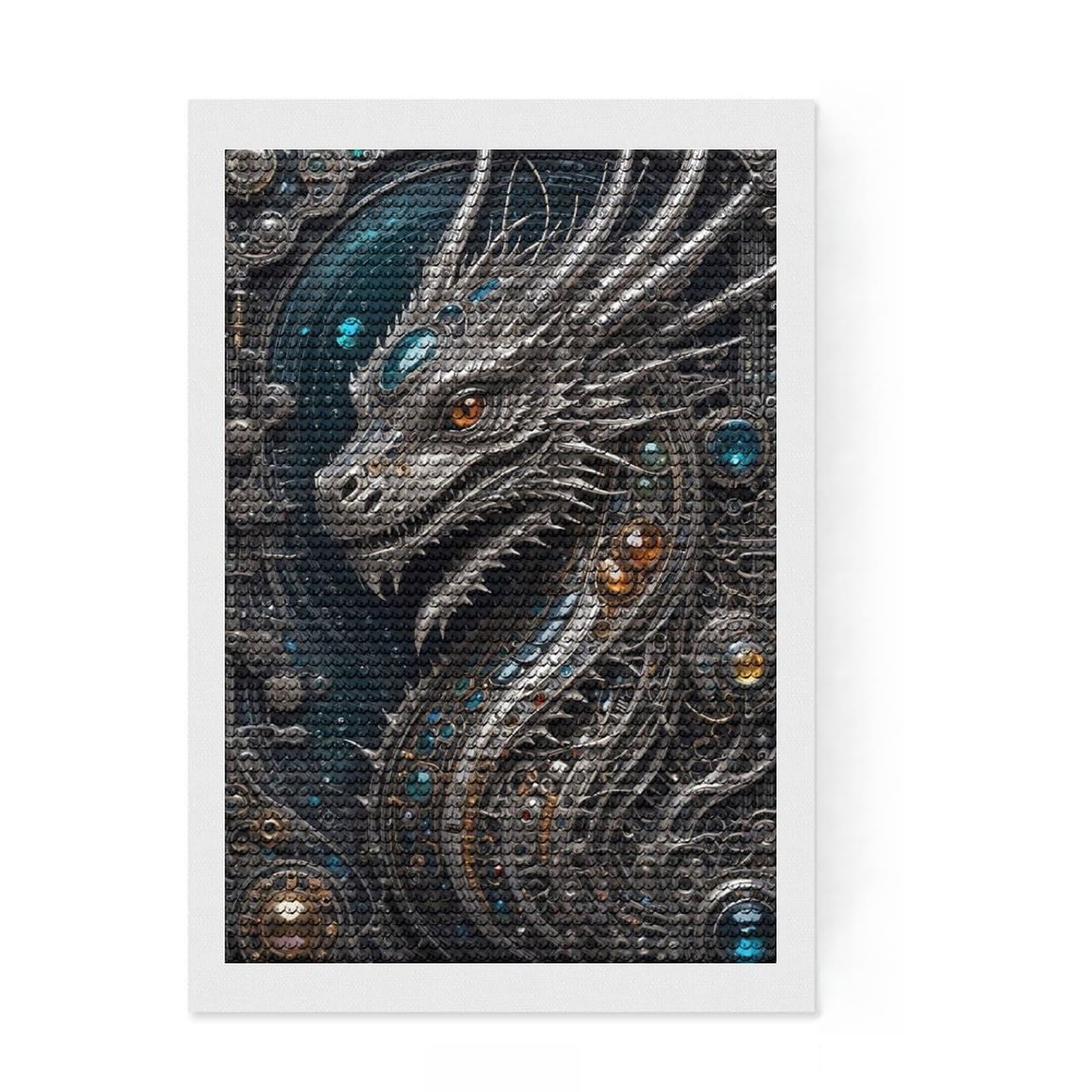 Junmoney Steampunk Galactic Dragon Full Drill Diamond Painting Kit 8"x12", Christmas Gift, Sparkling Crystal Beads, Farmhouse Decor, Easy Craft Set