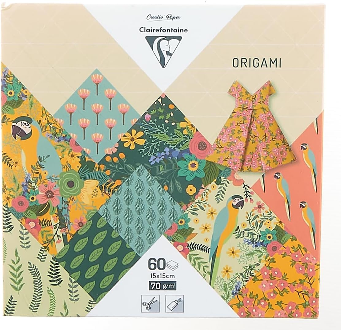 Clairefontaine 95351C, Pack de papel Origami, 60 hojas, 15x15 cm, 70g, Diseños variados (30 diseños x 2 hojas), Kiribati