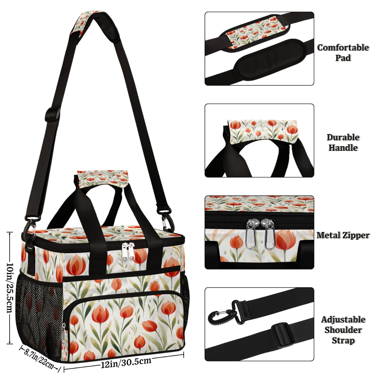 Tulips Insulated Picnic Backpack Lunch Box for Women Men Picnic Basket Tote Lunch Bag Picnic Bag Portable Lunch Bags for Picnic, Beach, Work, Trip,Office, Camp Flower Tulips