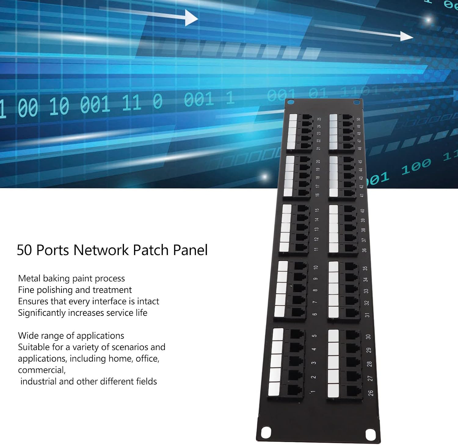 Gavigain 50 Ports Network Patch Panel,RJ45 Patch Panel Cat6 Feed Through, Coupler Network Patch Panel, Inline Keystone Ethernet Patch Panel with Back Bar for 19in Standard Cabinet