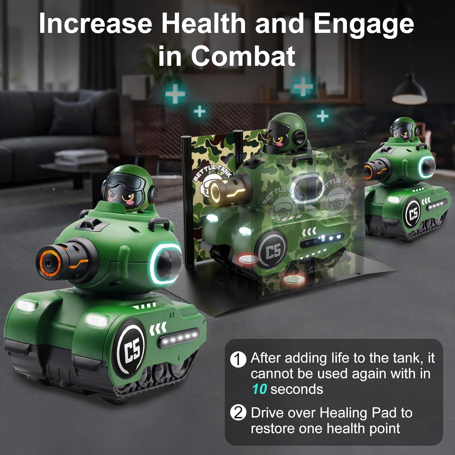 2 Piezas Teledirigido Tanques de Combate, Muñeca Eyección Coche Juguete | 2.4 GHZ Control Remoto de Infrarrojo Tanques Combate con Luz Led y Música, RC Batalla Carro Cisterna para 6+ Años Niños/Niñas