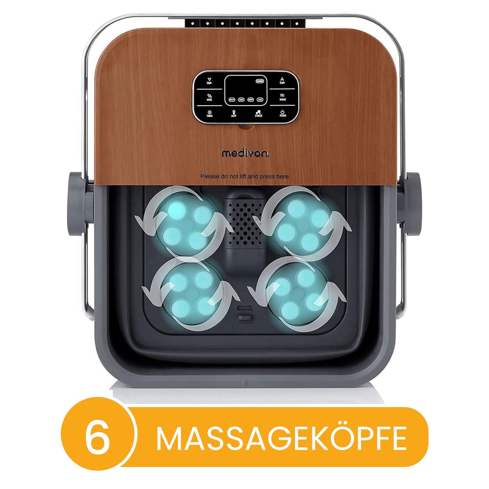 Medivon Aqua Pro Wasser-Fußmassagegerät, Sprudelmassage, Ozonierungsfunktion, Infrarottherapie, Fußbad mit Rollenmassage, platzsparend faltbar - braun