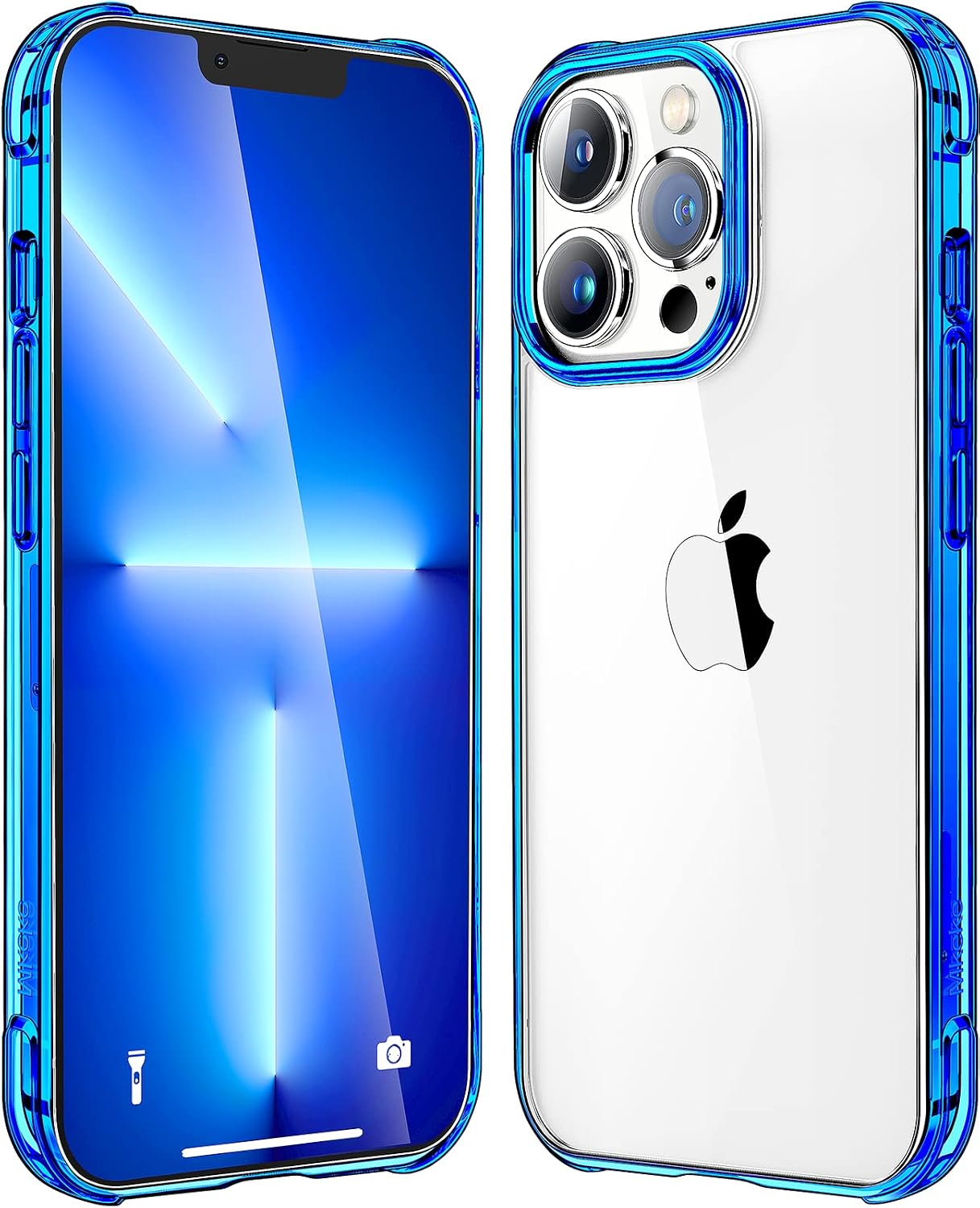 Mkeke for iPhone 13 Pro Case Clear, Anti-Yellow Shockproof 13 Pro Crystal Clear Case with Bumper Slim Fit for iPhone 13 Pro 2021 Blue