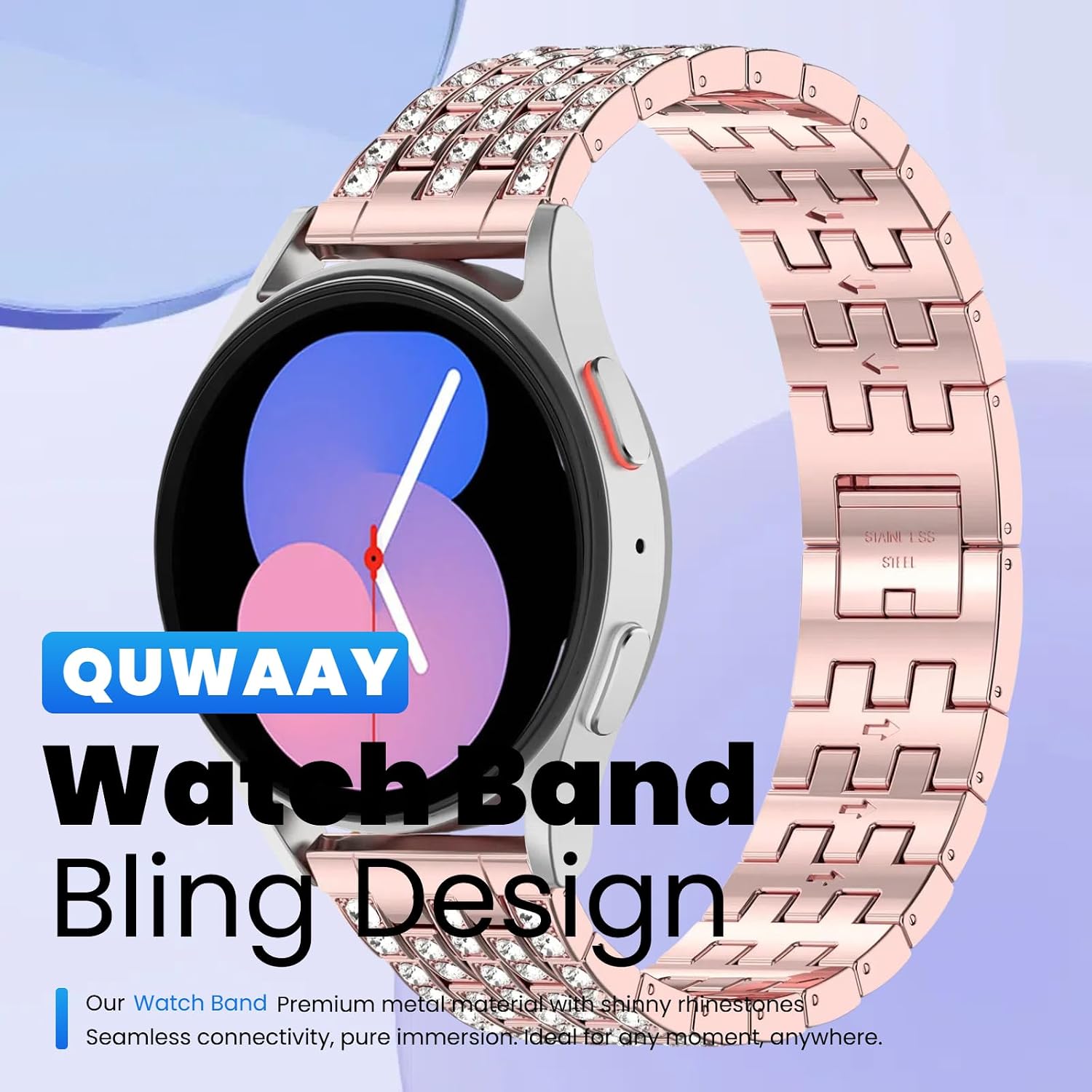 Compatible with Samsung Galaxy Watch 5 40mm 44mm Watch Band, 20mm Jewelry Bling Metal Strap with Rhinestone Case for Galaxy Watch 5, Women’s Dressy Protective Cover