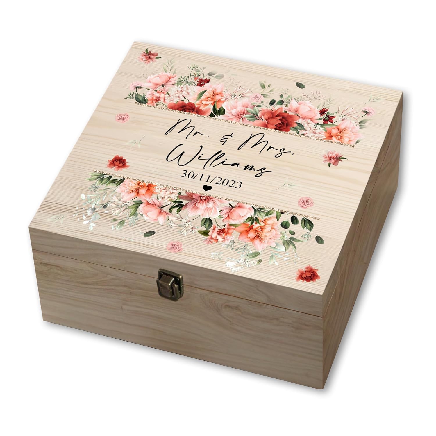 JUSTOTRY Wedding Gifts For Bride And Groom Mr And Mrs Personalised Glass With Wooden Keepsake Box For Engagement, Couple Gifts And Wedding Gift