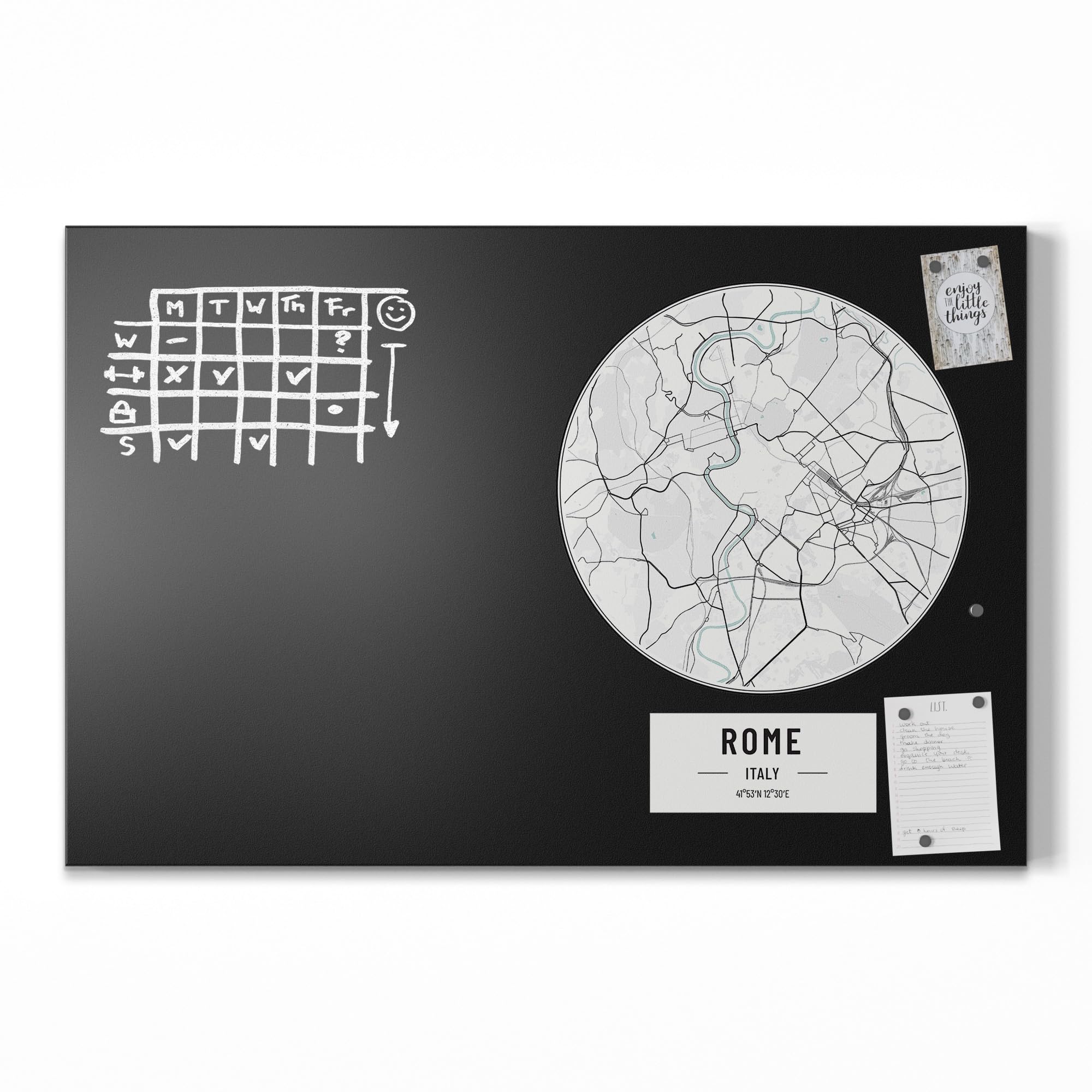 DEQORI Pizarra magnética con impresión UV, diseño "mapa de la ciudad", diseño rectangular, 90 x 60 cm, tiza metálica para escribir, decoración de pared para cocina, pasillo, habitación infantil y