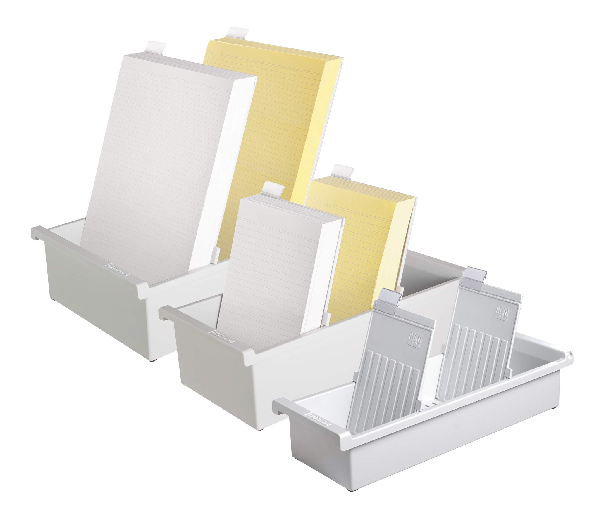 HAN 956-0-1-11 - Cajón para tarjetas, fabricado en poliestireno, capacidad para 1300 tarjetas aprox., A6 vertical, 128 x 65 x 347 mm, color gris