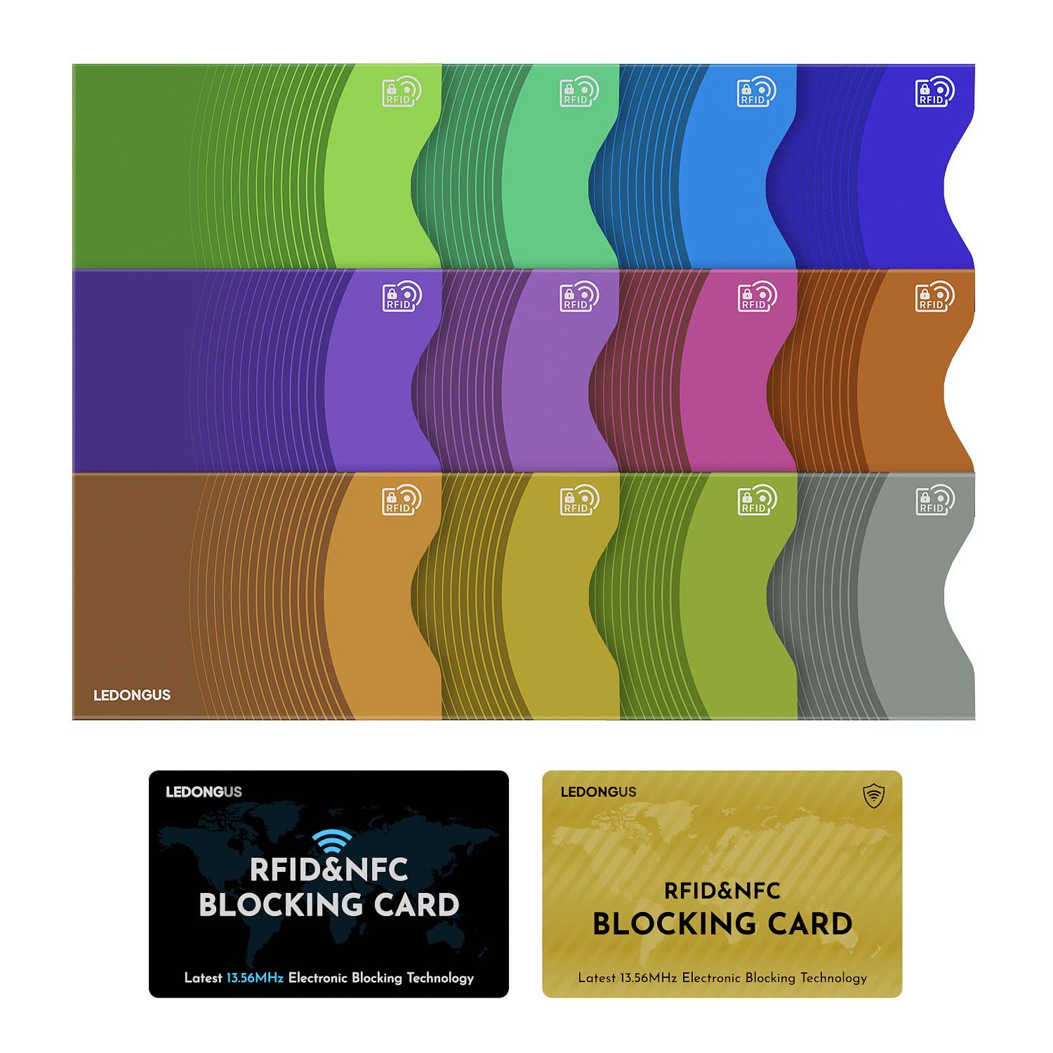 LEDONGUS RFID Blocking Card Sleeves, 12-Pack with 2 RFID Blocking Cards|Anti-Theft Protection for Credit Cards| Contactless Skimming Defense,