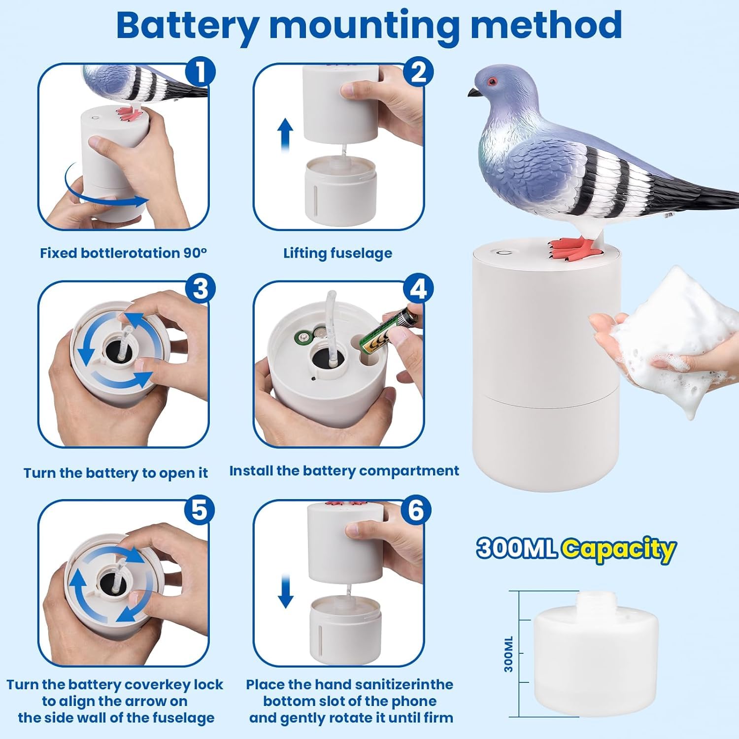 Dispensador Automático de Jabón,Dispensador de Espuma de Jabón sin Contacto Pigeon,Dispensador de Jabón de Manos de 300ML Dispensador Eléctrico de Espuma de Jabón con Sensor Cocina (A)