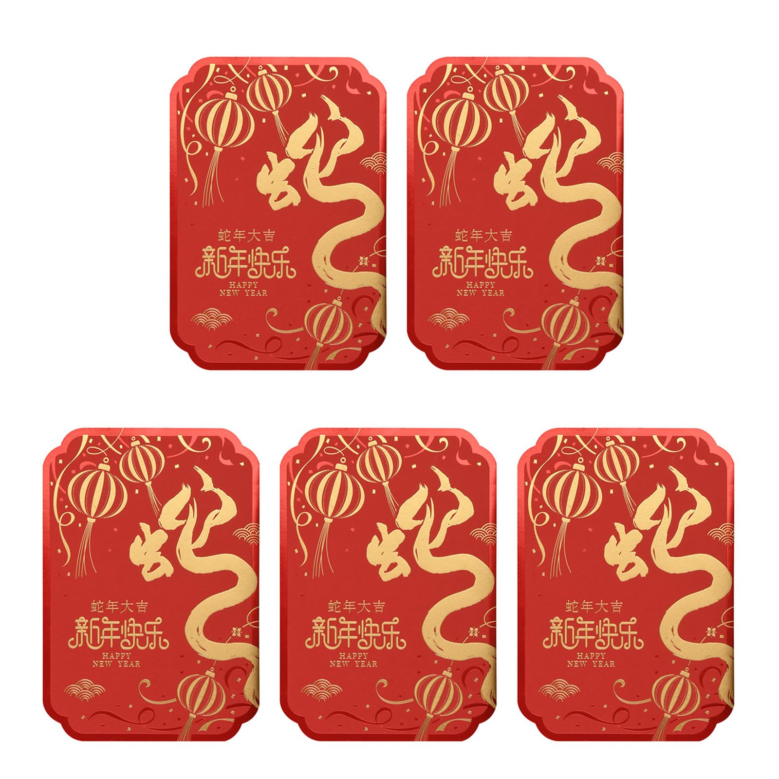 Tsophreniq 5 Sets 2025 Year of the Snake Blessing Cards with Envelopes Chinese New Year Greeting Cards for Family Friend Kids Unique Snake Card