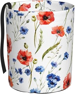 Car Trash Bag Watercolor Red Blue Flowers Waterproof Trash Small Car Can Portable Collapsible Car Garbage Can Hanging for Back Seat Floor or Hanging Headrest Car Decor Road Trip Essentials