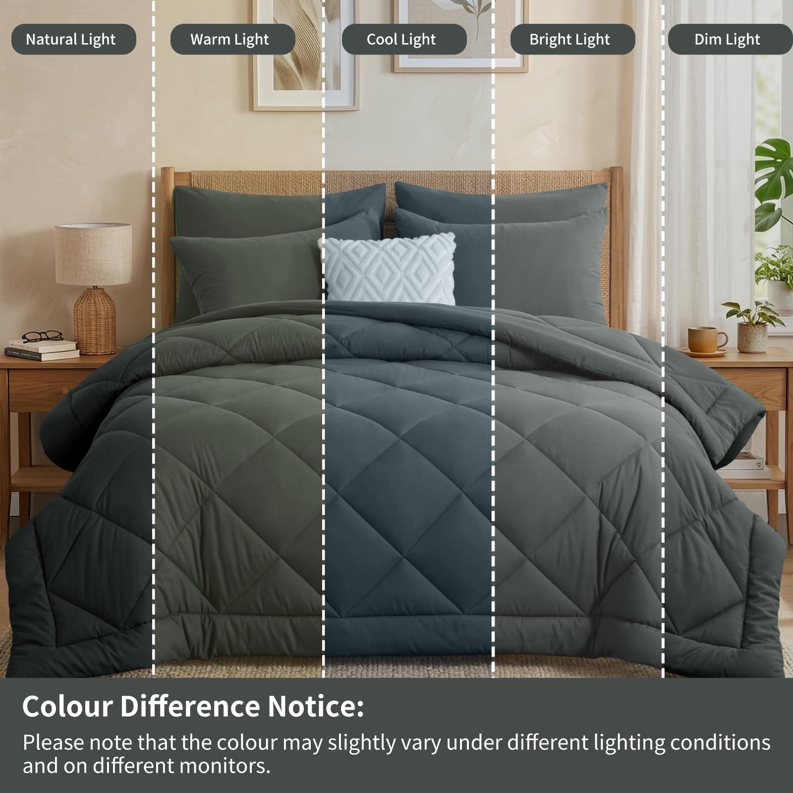 Copripiumino Coverless per letto super king size, 10,5 Tog, per letto super king size, per tutte le stagioni, lussuoso, leggero, lavabile, con 2 federe, 260 x 220 cm, grigio scuro