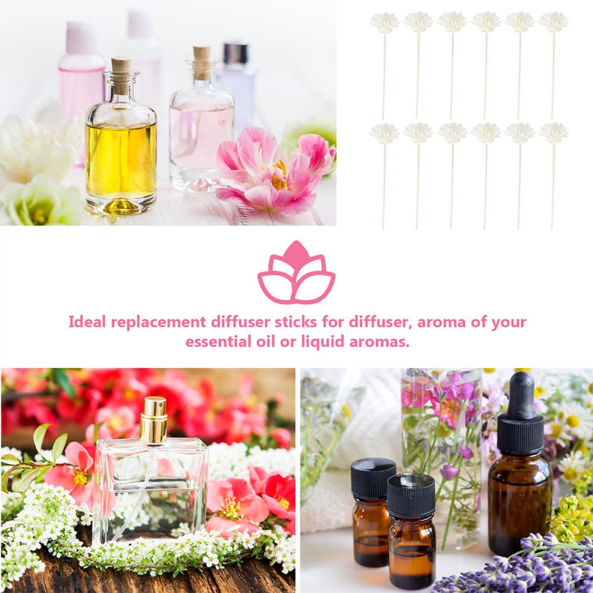 Veemoon Bâtonnets Diffuseurs Imitant Fleurs en Bois Blanc, 10 Pièces pour Diffuseur de Parfum Liquide, Décoration Intérieure et DIY Aromatique