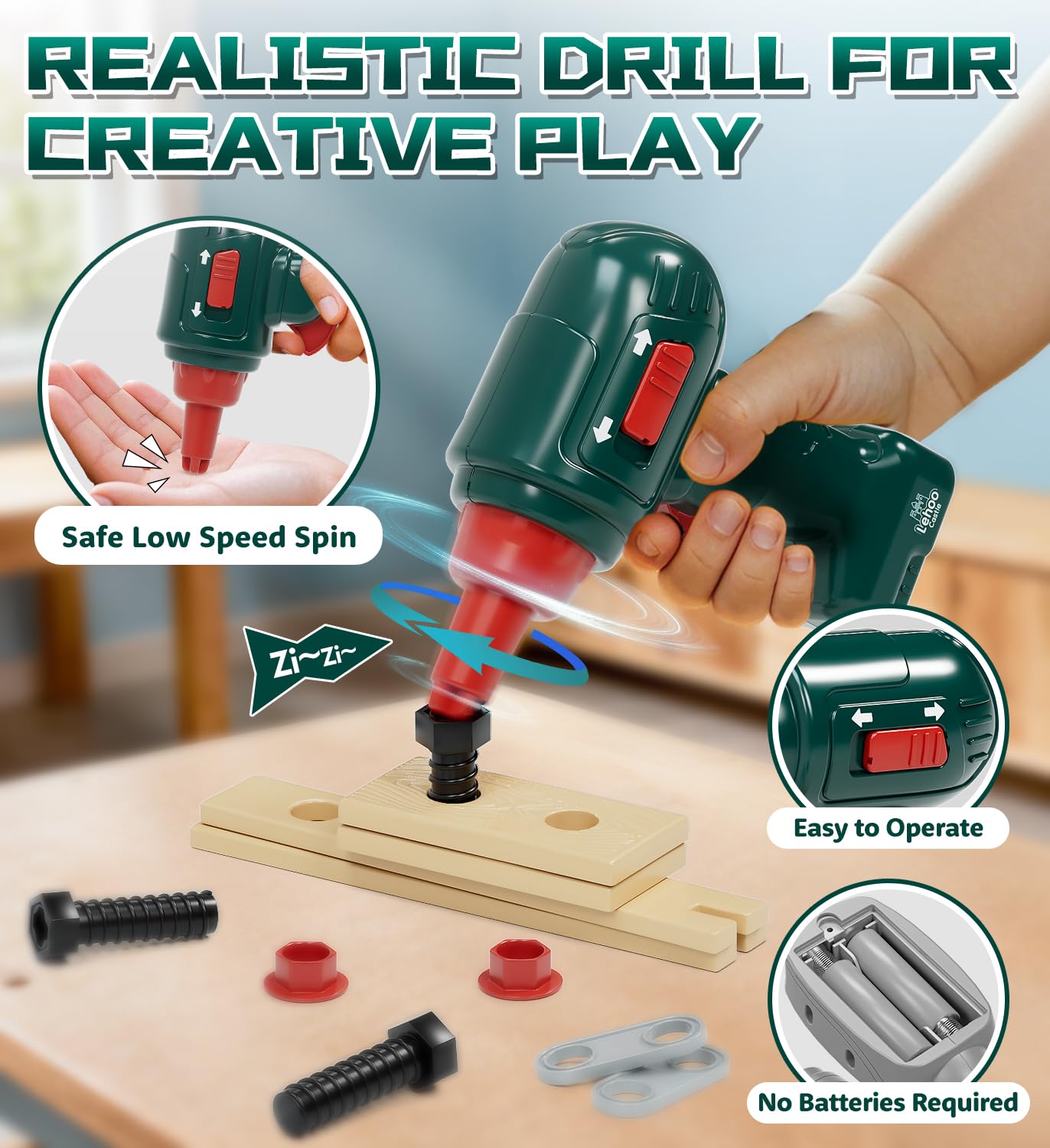 Lehoo Castle Kids Tool Set, Construction Tool Box with Toy Drill & Take Apart Race Car, Toys Gifts for 2 3 4 5 Year Old Boys & Girls - Image 3