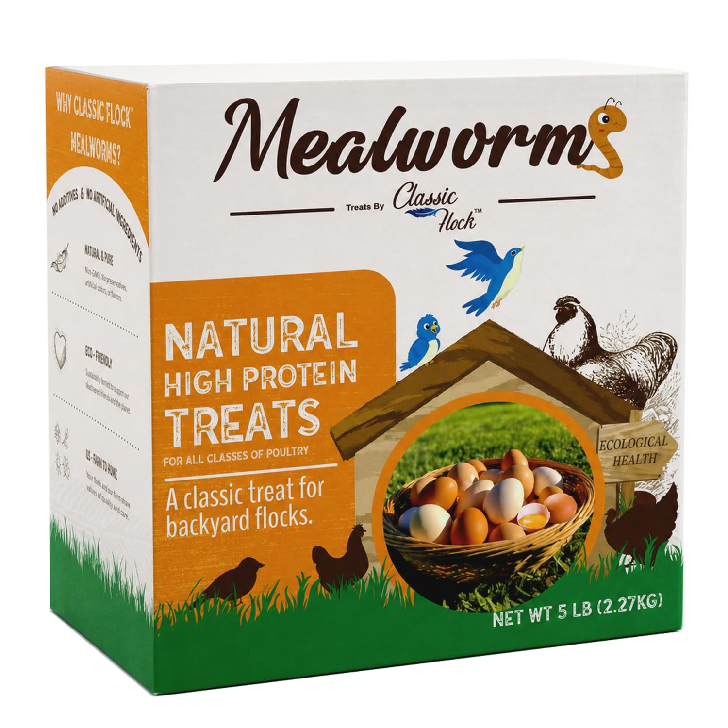 Classic Flock 5lb Dried Mealworms - High Protein Treat for Chickens &amp; Birds