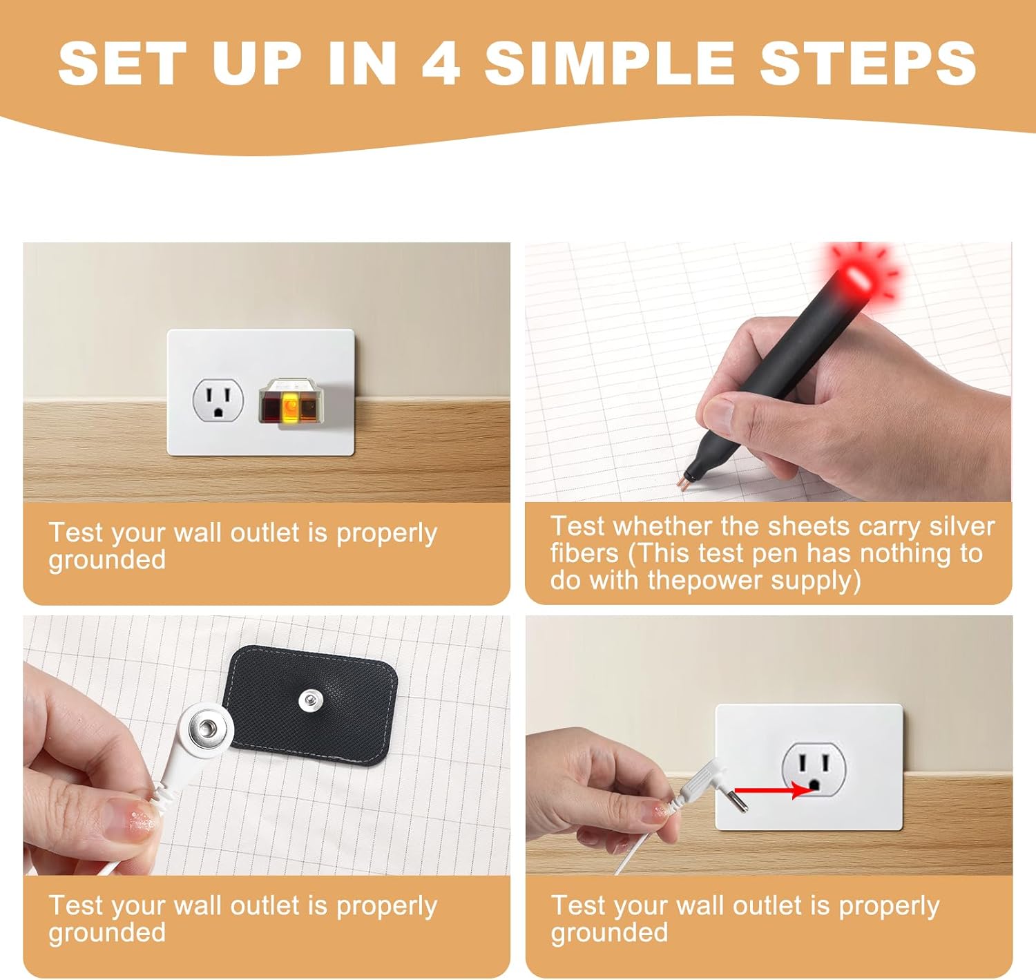 grounding Sheets King 90% Organic Cotton+10% Pure Silver Fiber, Grounding Fitted Sheets with Grounding Cord,Pain Reliefand Helps Sleep- Earth Connected Bedding(White, King)