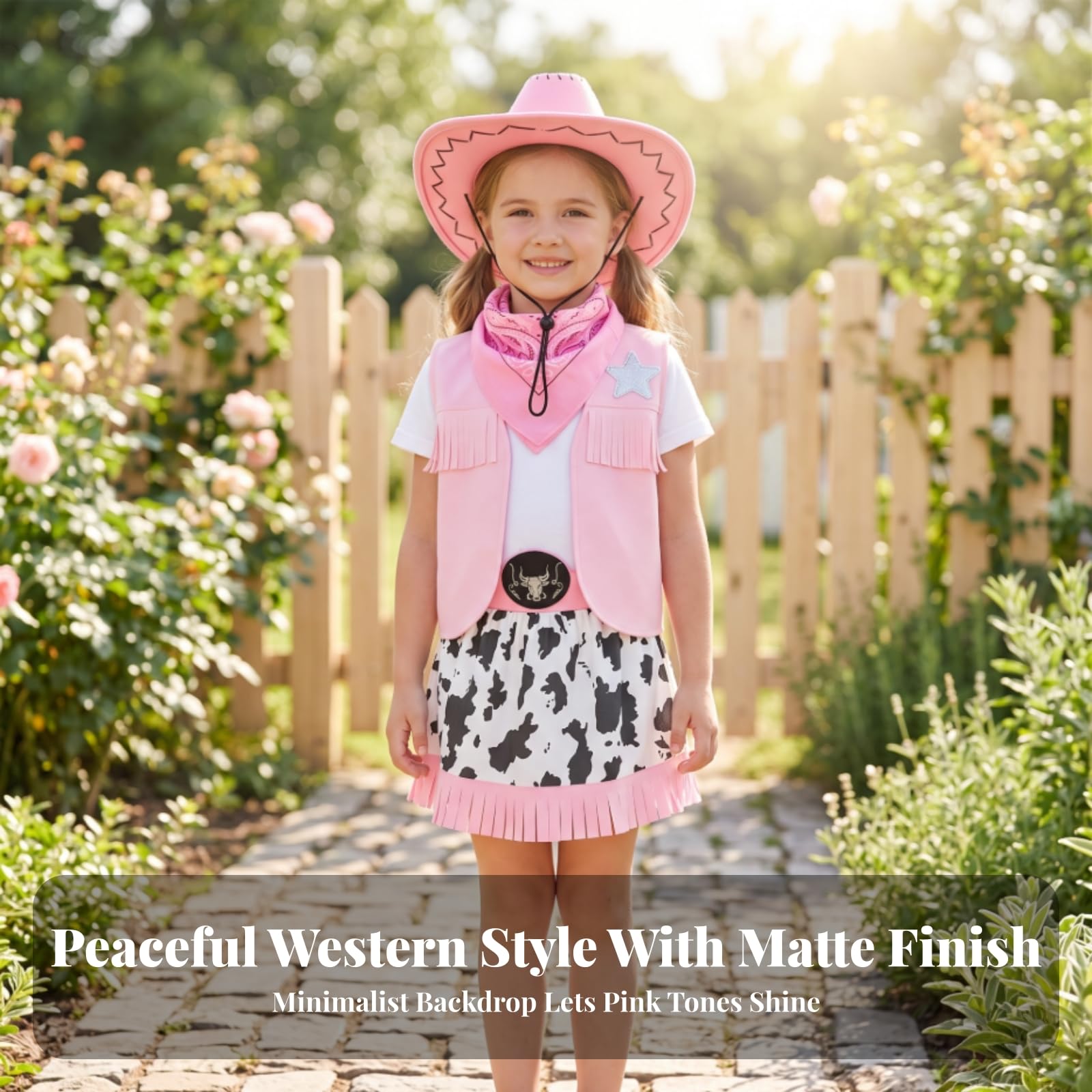 Costume da Cowboy con Cappello | Coordinato, Vestito da Cowgirl con Bandana, Realistico, Costume Cowgirl Bandana, per Halloween, Ragazze