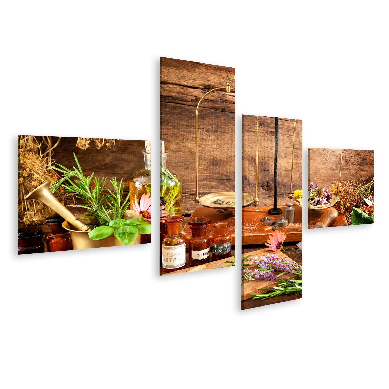 islandburner Quadro su tela Medicina alternativa antica naturale a base di erbe fiale scala sfondo di legno Stampe Arte Poster Murale