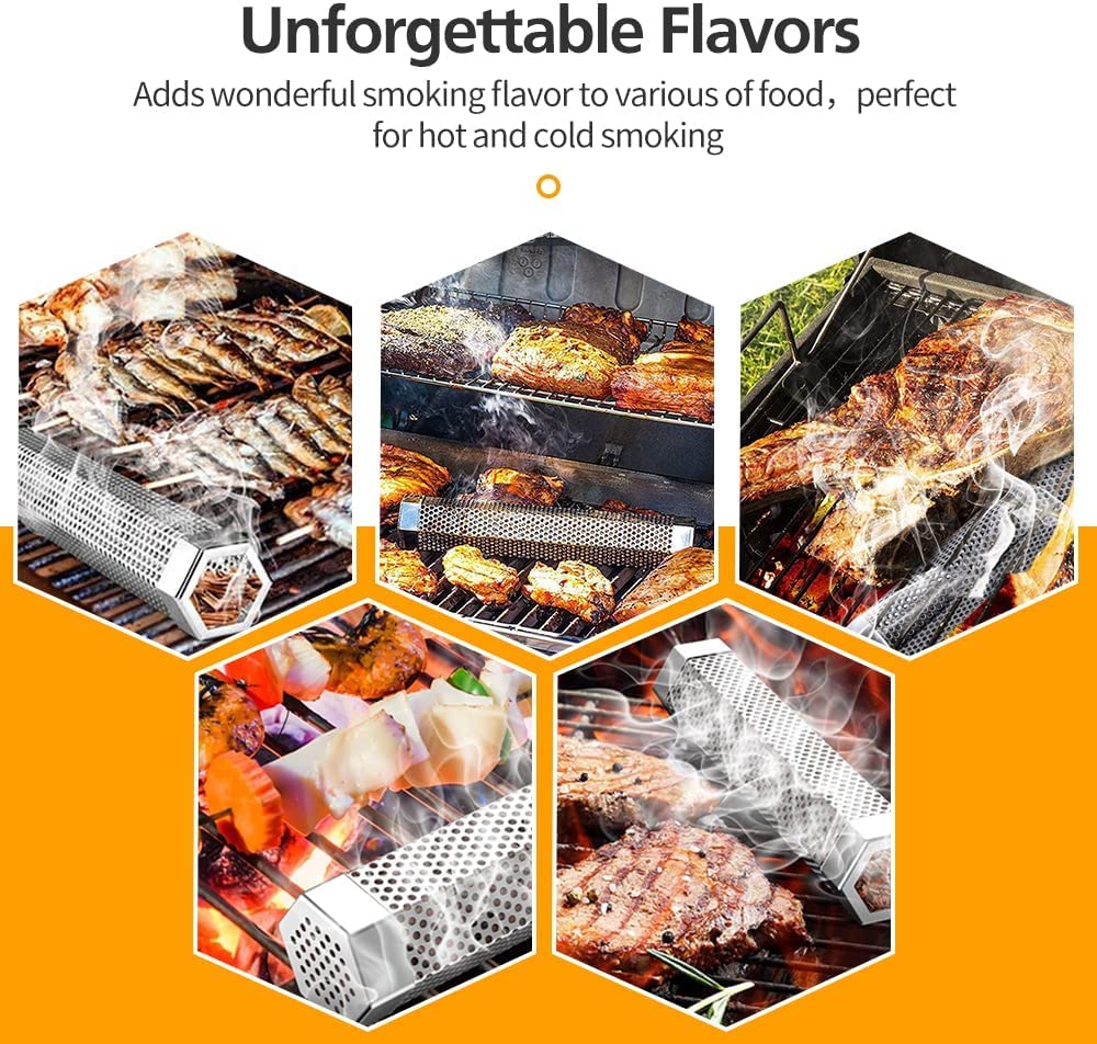 12IN Premium BBQ Rauchrohr für Pellet Grill 5 Stunden schwebenden Rauch, Edelstahl Pellet Raucher Rohr für alle Grill oder Raucher, heißes oder kaltes Rauchen