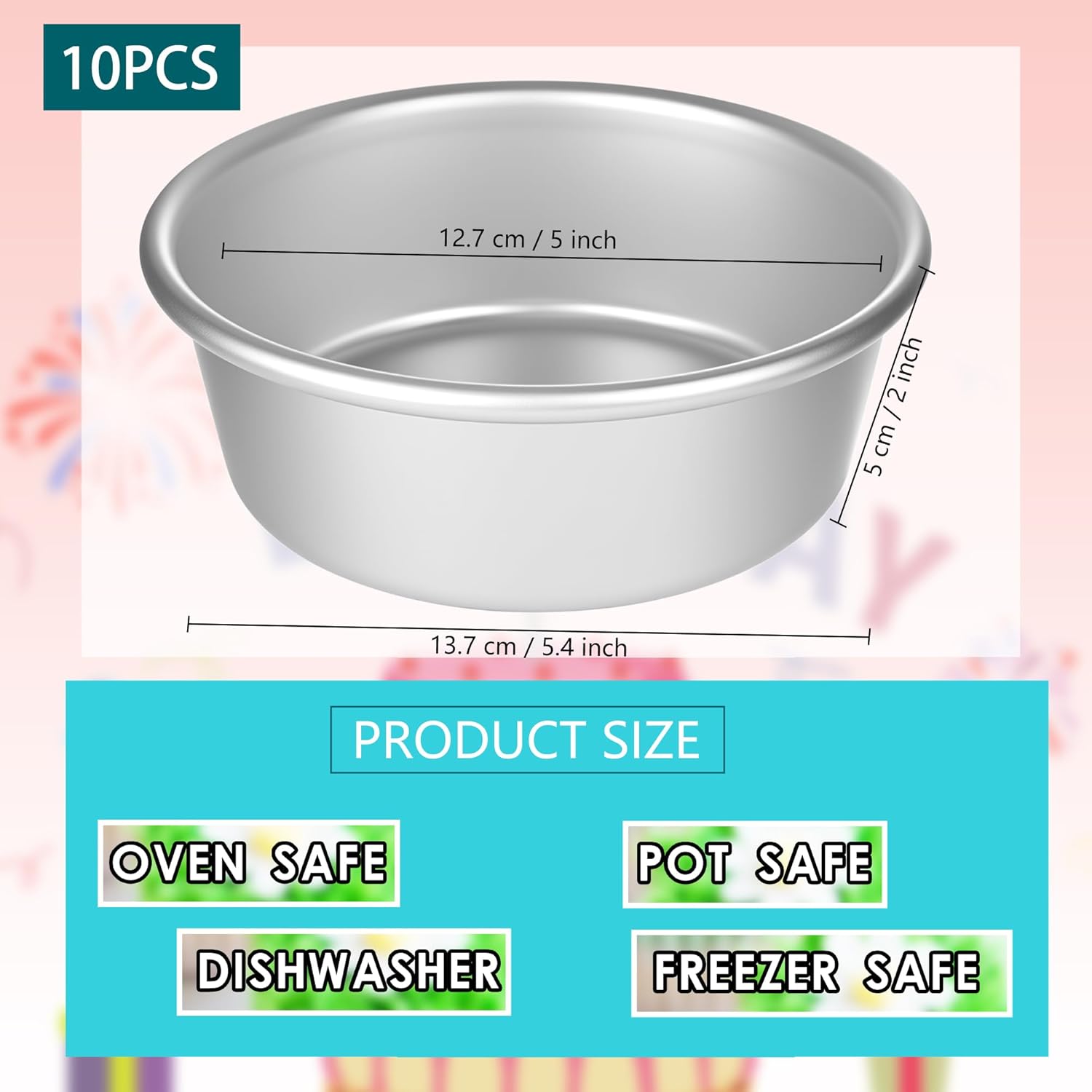 10 Pcs 5 Inch Cake Pans Nonstick Aluminum Round Cake Pan Mold Small Smash Cake Baking Pans for Home Baking Cheese Cake Pizza Quiche Easy Release and Leakproof
