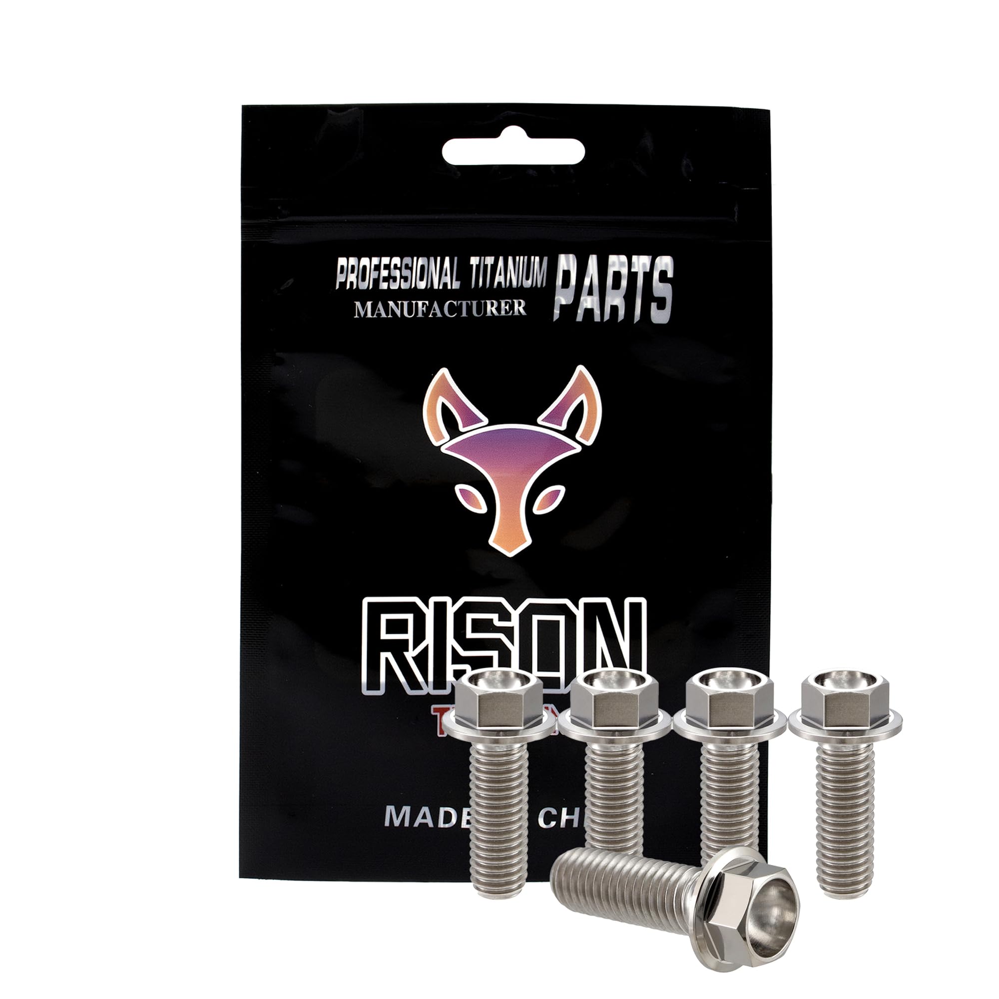 RISON-Titanium 5 Pièces Vis à Tête à Bride en Titane M8x1.25x20mm, Vis de Tête de Rondelle de Bouchon Boulons à Tête Hexagonale d'entraînement Fixation pour Vélo, Moto, Voiture
