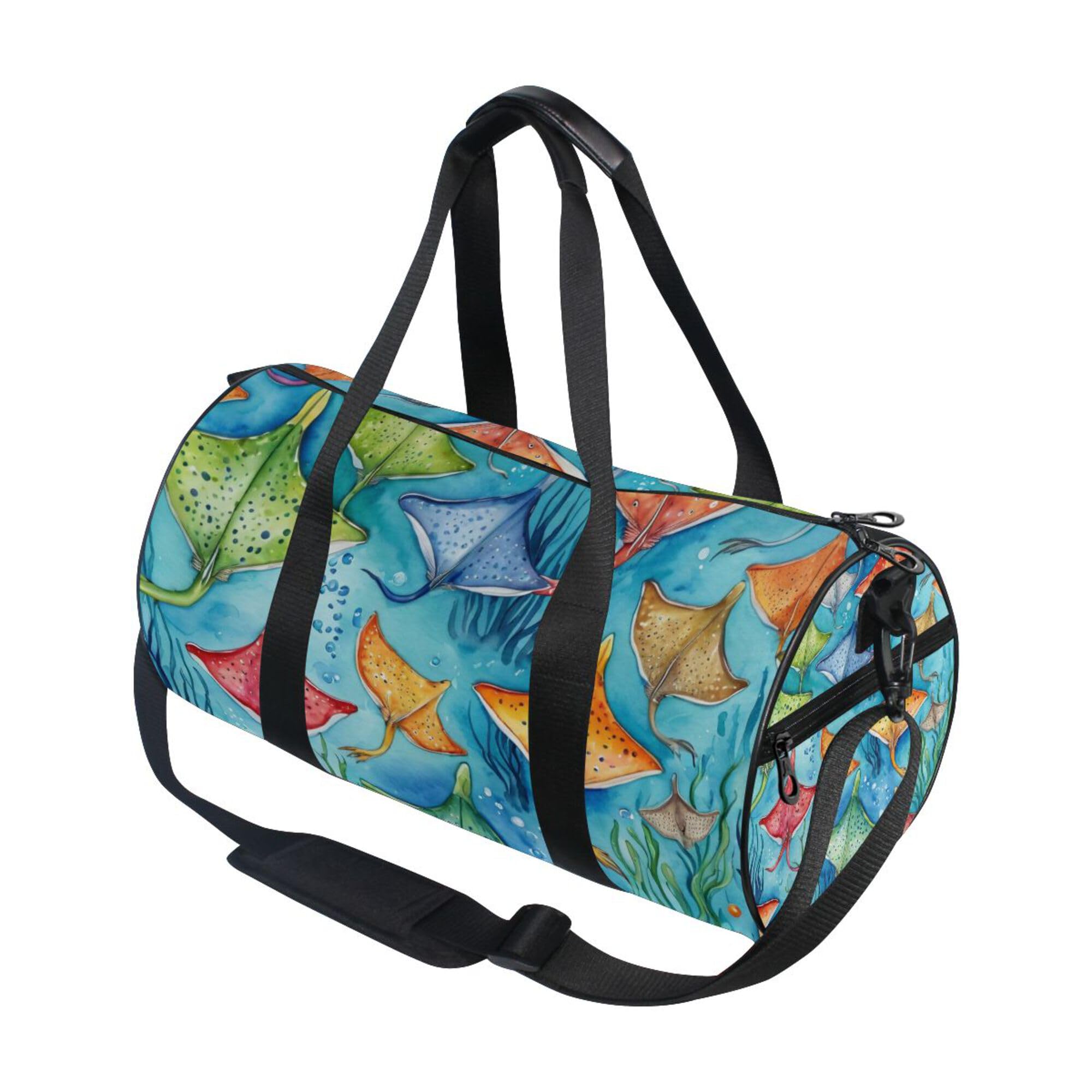 Glaphy Watercolor Ocean Stingray Fish Gym Duffle Bag Women Men Sports Fitness Bag for Travel Workout Gymnastics Dance Ballet