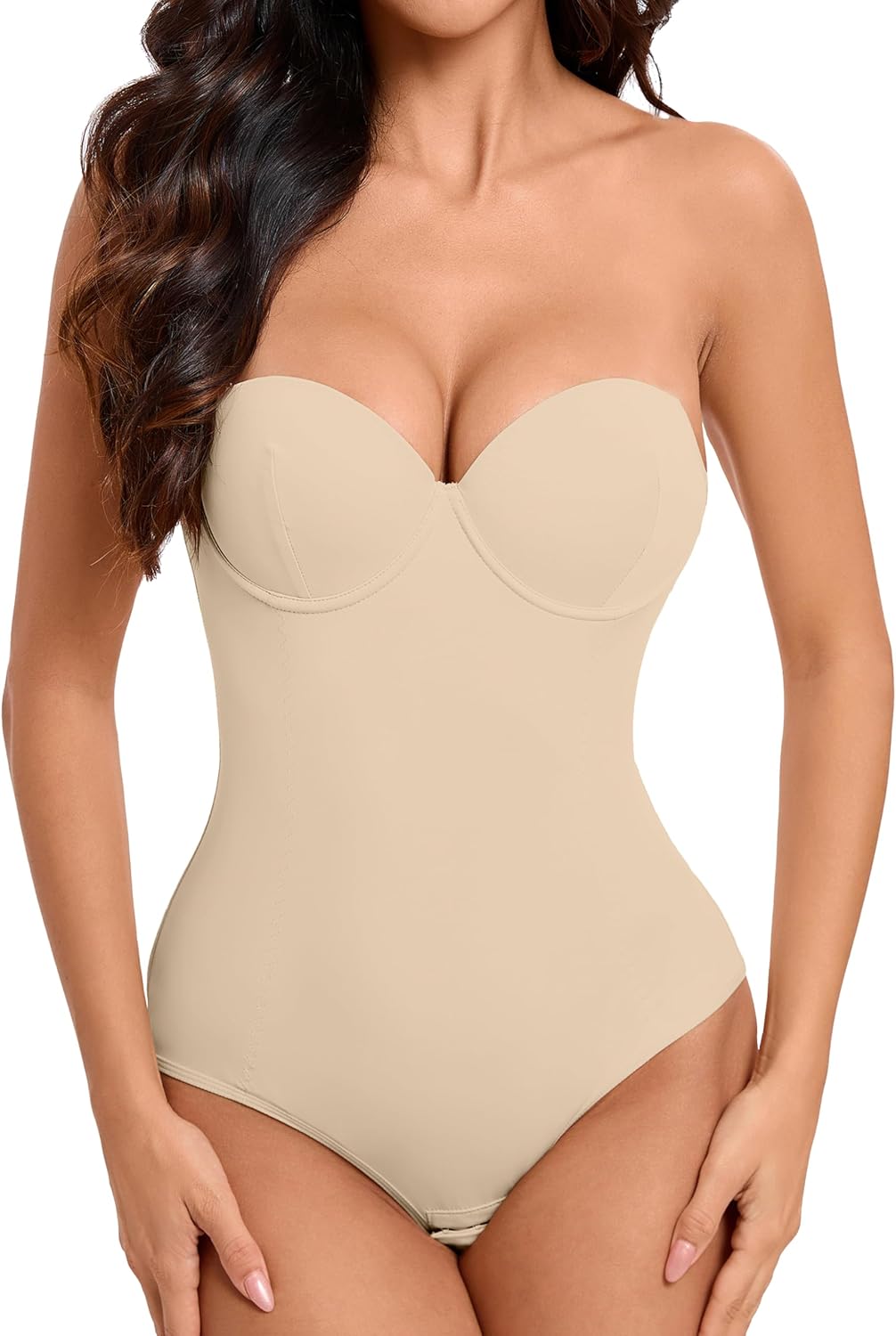 Hioffer Strapless Shapewear for Women Tummy Control Body Shaper - Seamless Shapewear Bodysuit with Built in Bra