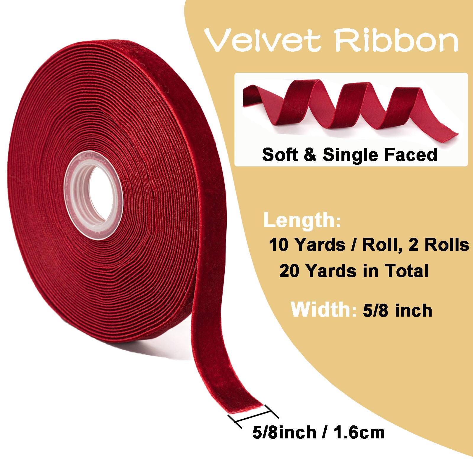 Swedin Lot De 2 Rouleaux De Ruban De Velours Bordeaux/marron, 1,6 Cm X 20,3 M (2 Rouleaux, 9,1 M/rouleaux) Pour Emballage Cadeau, Bouquet De Fleurs, Fabrication D'arcs Et Autres Projets