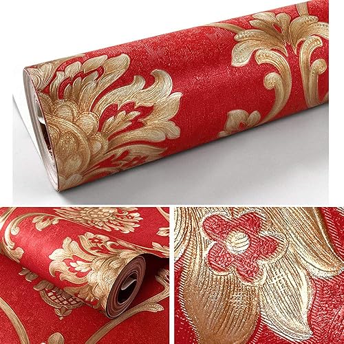 Miniatura 5 de Q QIHANG Papel pintado de PVC con patrón de damasco 3D simple europeo, impermeable, para dormitorio, sala de estar, TV, fondo, pared, tienda de