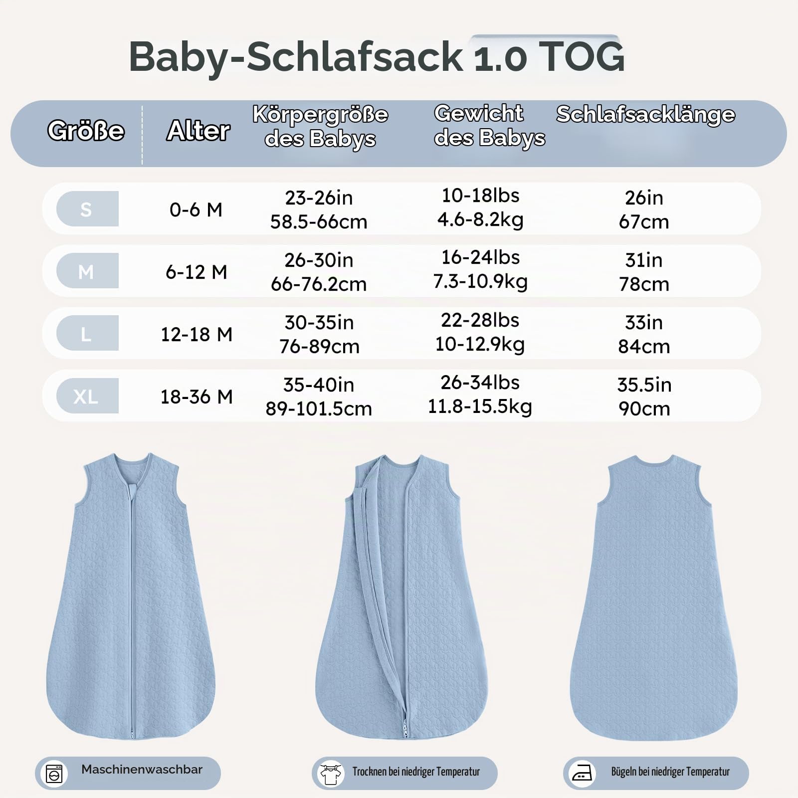 Unnivoll Schlafsack Baby Sommer 1.0 Tog Babyschlafsack 6-12 monate Sommerschlafsack 78 cm für Jungen Mädchen Neugeborene Blau Baby