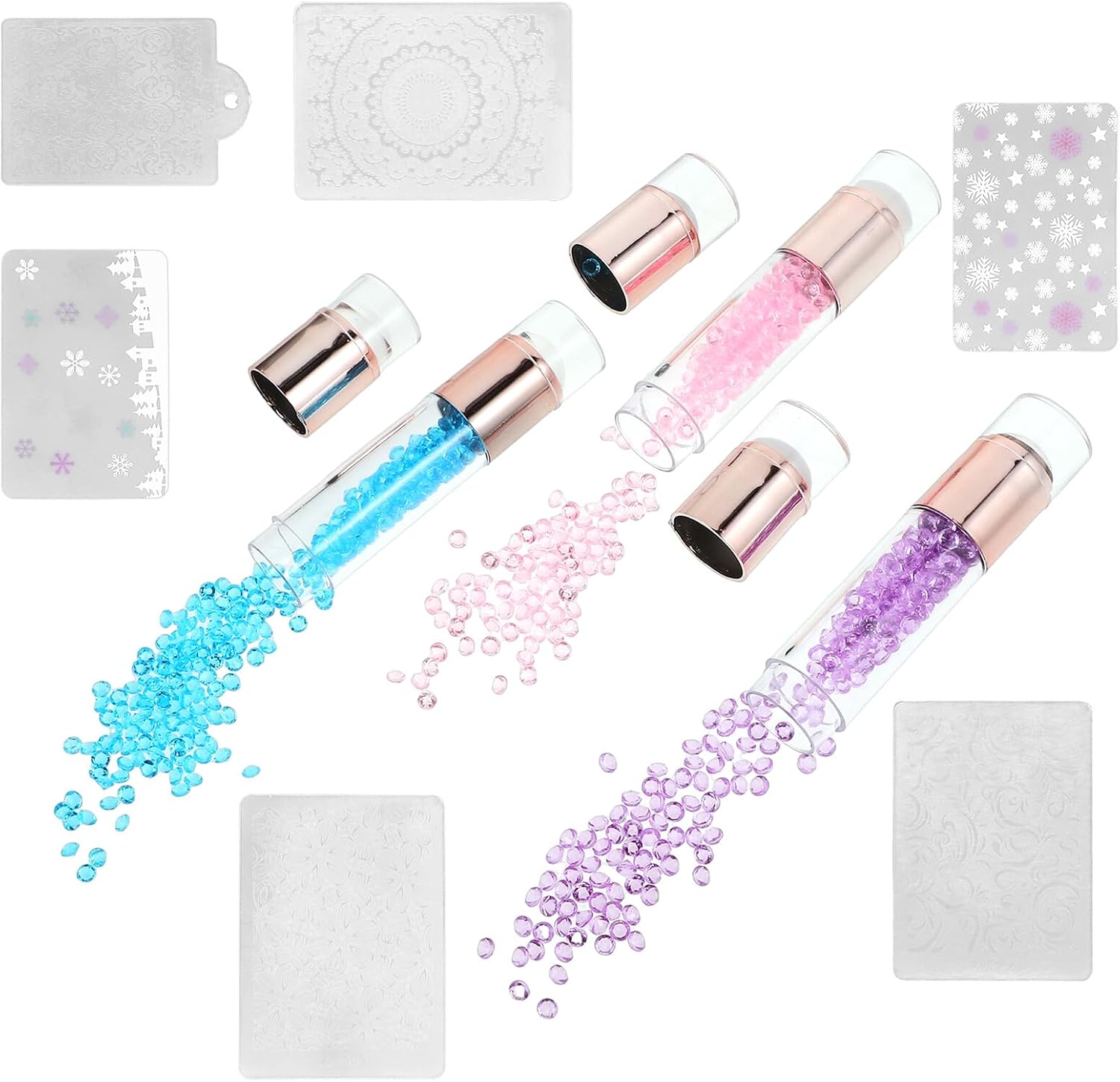 3pcs Double-end Nail Art Stamping Tool Kit Colorful Silicone Stamper Pen Manicure Accessories for DIY Nail Salon and French Tips Random Color