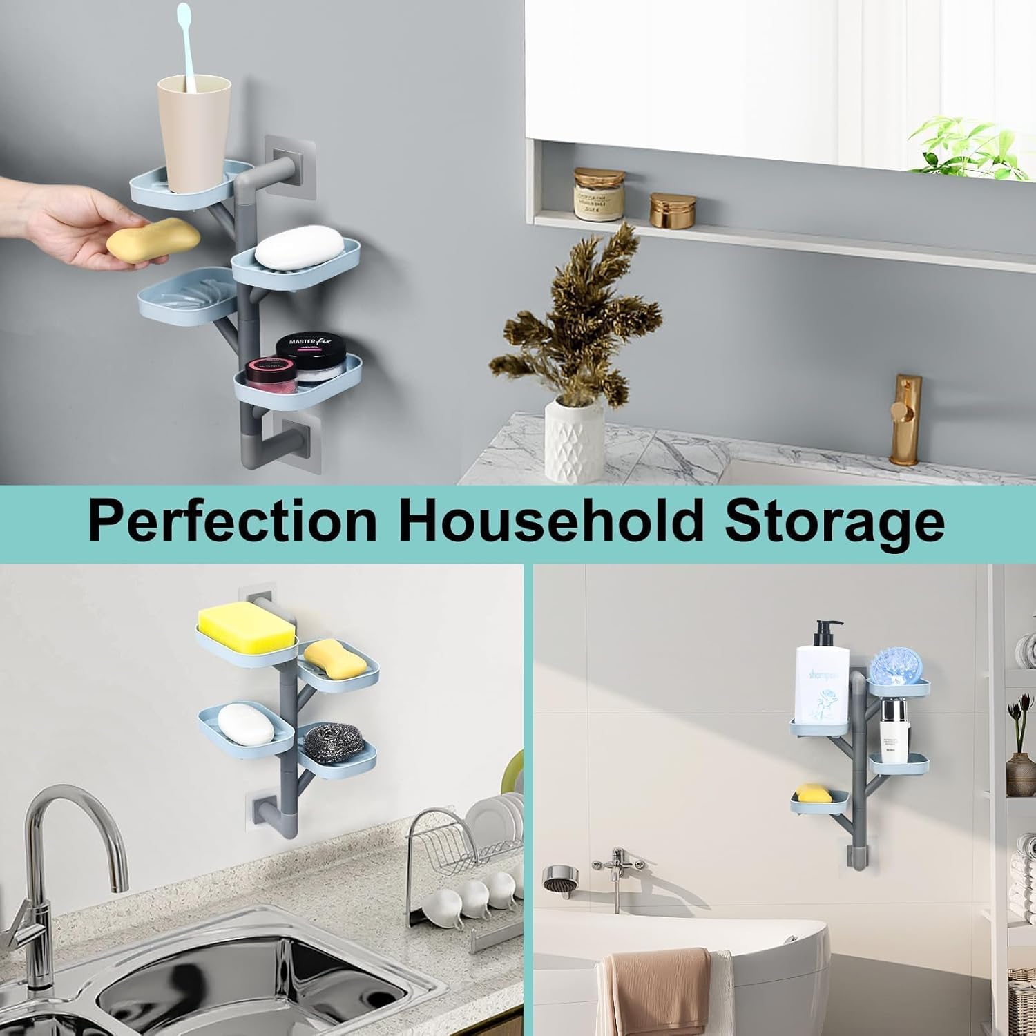 Soap Holder Four Layer Wall Mounted NO-Drilling Rotatable Self-draining