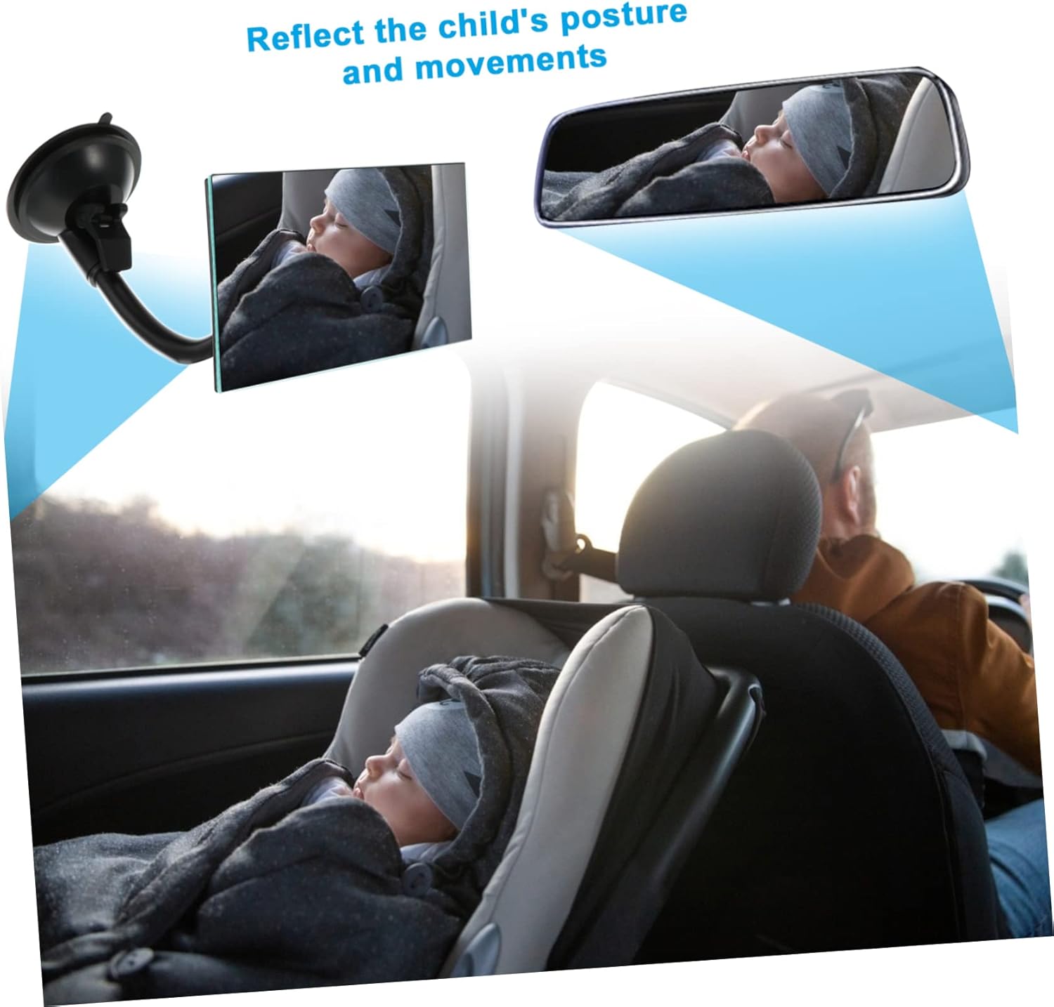 Toddmomy Rear Facing Car Mirror Lightweight Easy to Install Durable Safety Mirror for Backseat Viewing Parents Monitoring Boy Girl
