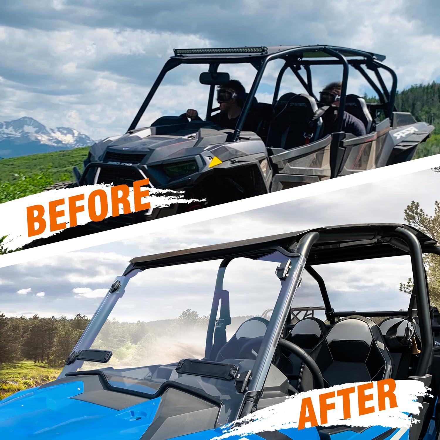 CPOWACE Full Clear Front Windshield Compatible with Polaris RZR XP 1000 ...