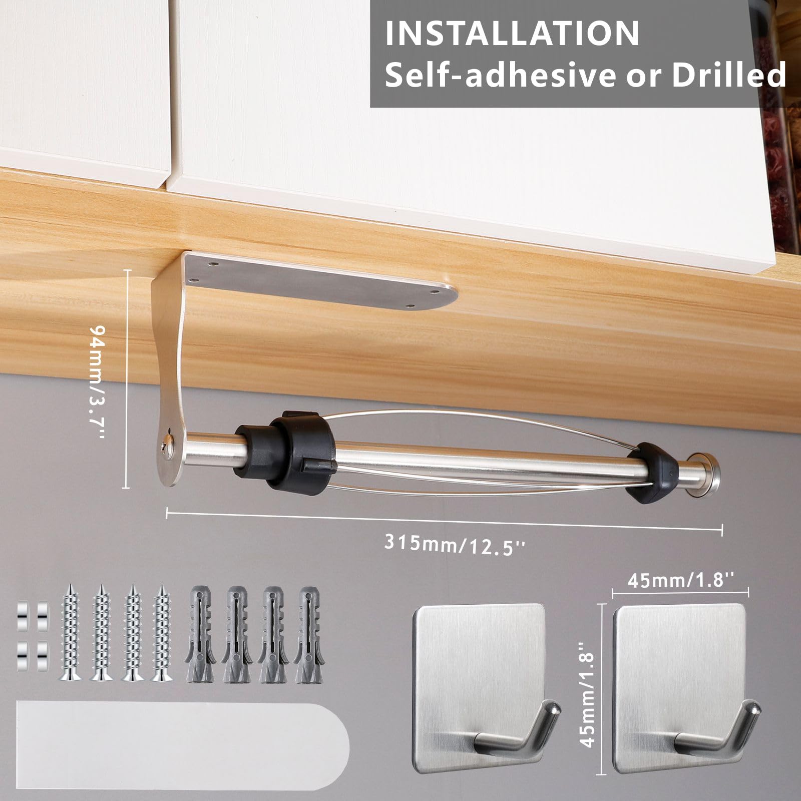 Porta Rotolo Da Cucina Con Ammortizzatore - Montaggio Adesivo O A Vite Per Sottobanco - Foto 12