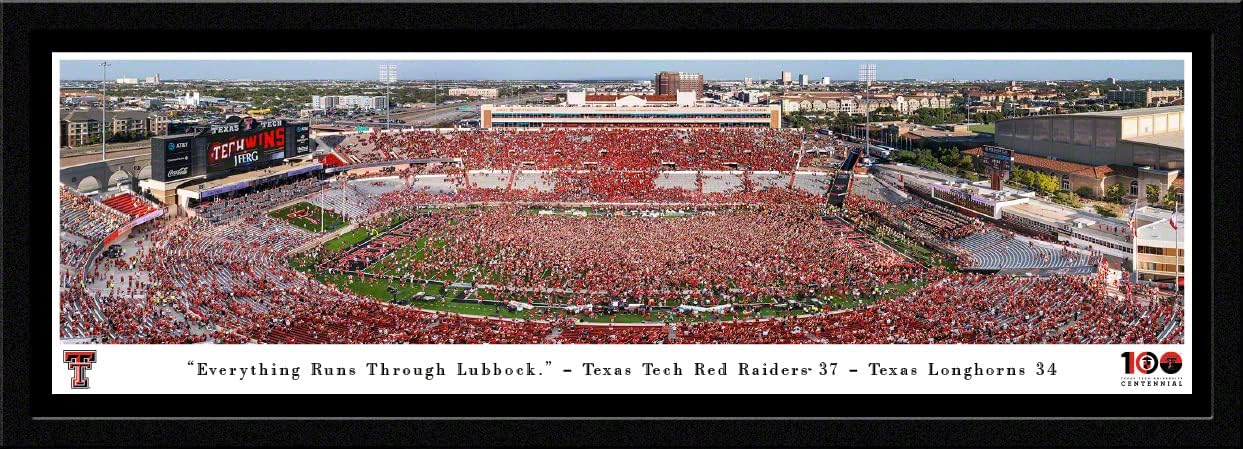 Texas Tech Football, Storm-the-Field - Double Mat, Deluxe Framed Picture by Blakeway Panoramas (44"W x 18"H)